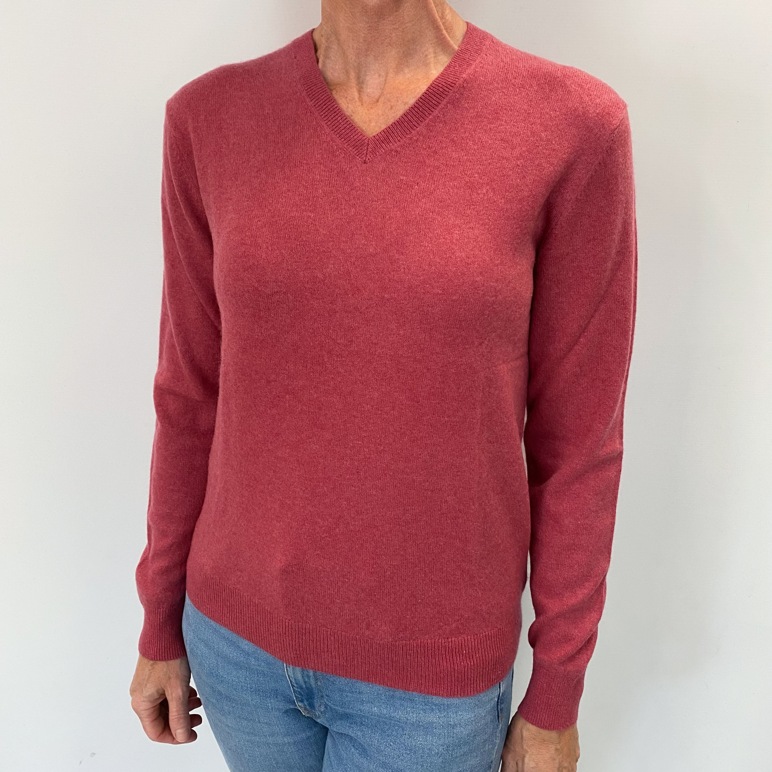 Crushed Raspberry Pink Cashmere V Neck Jumper Small