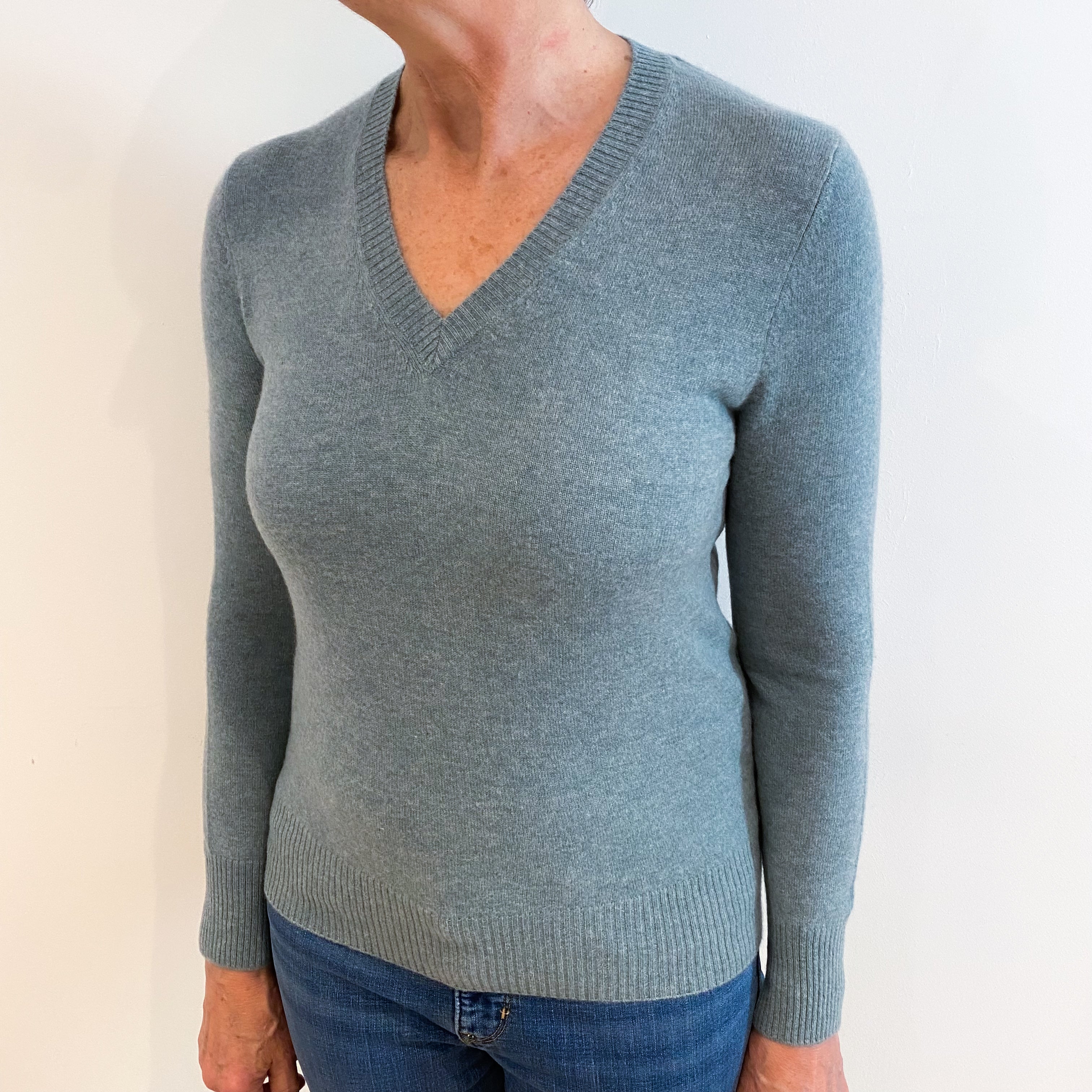 Duck Egg Blue Cashmere V Neck Jumper Medium