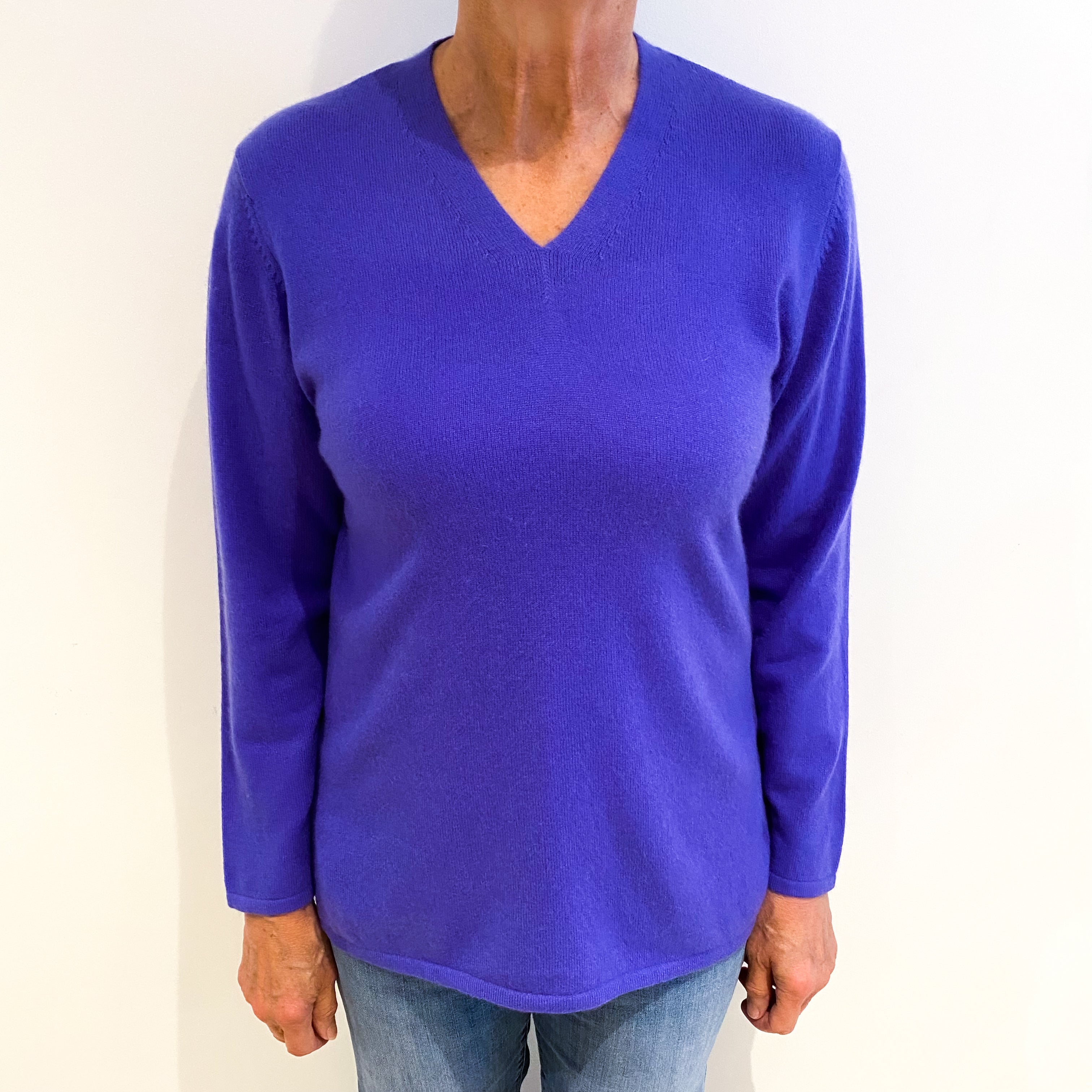 Iris Purple Cashmere V Neck Jumper Medium