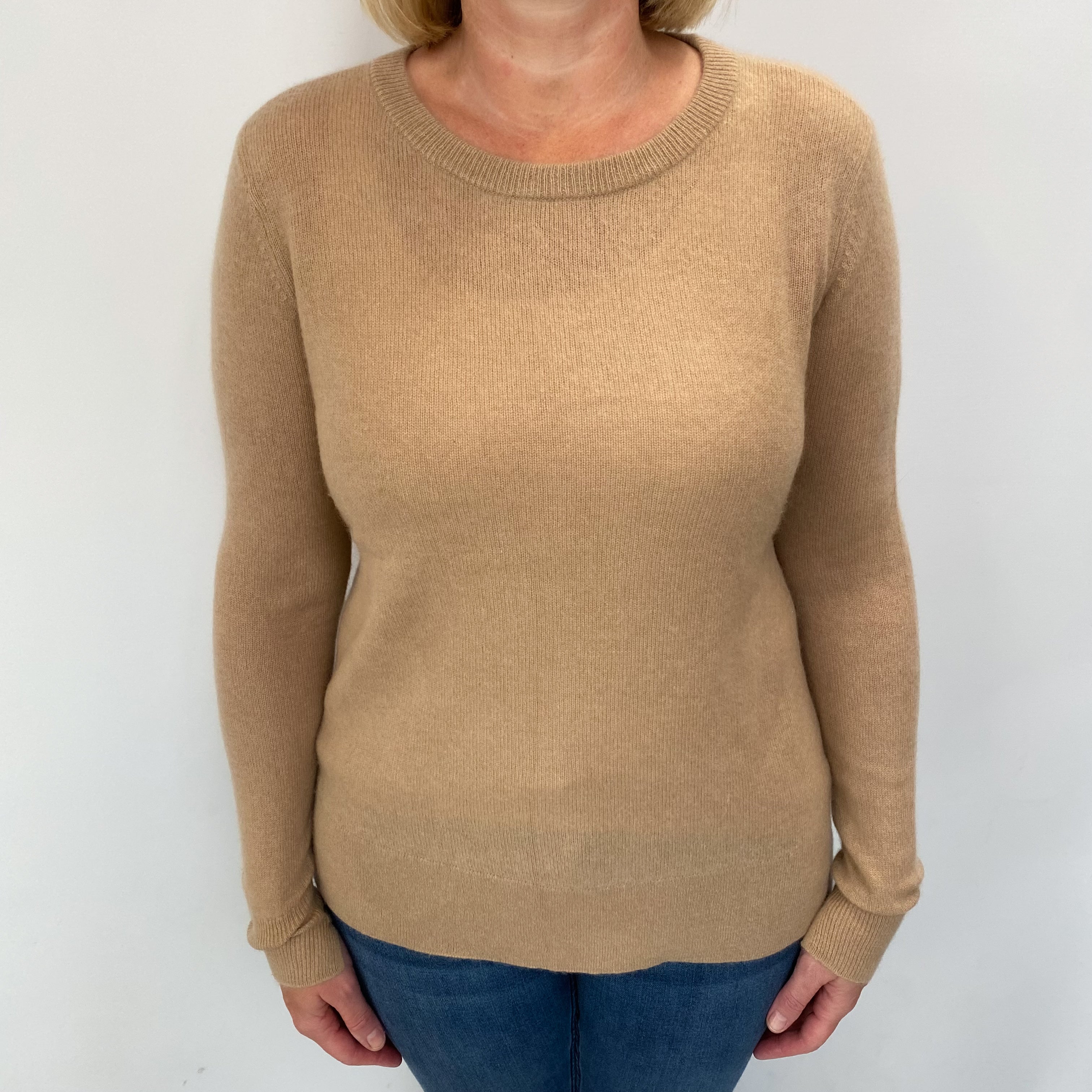 Caramel Brown Cashmere Crew Neck Jumper Large