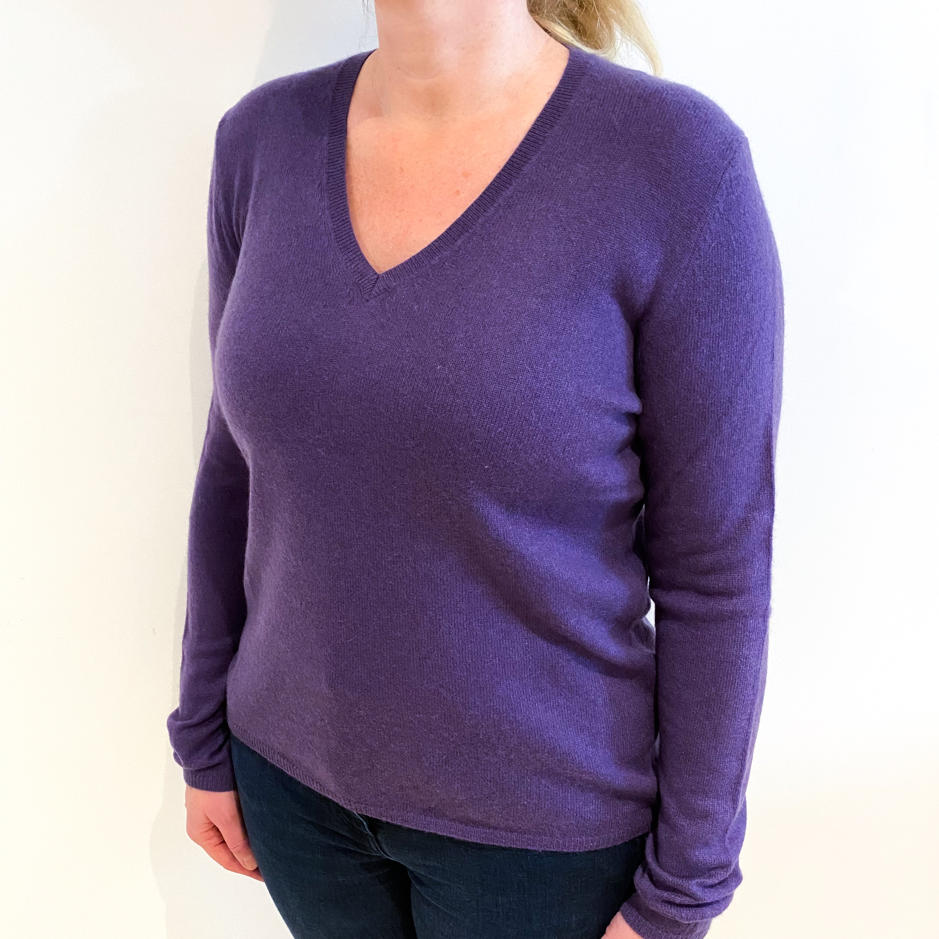 Amethyst Purple Cashmere V Neck Jumper Large