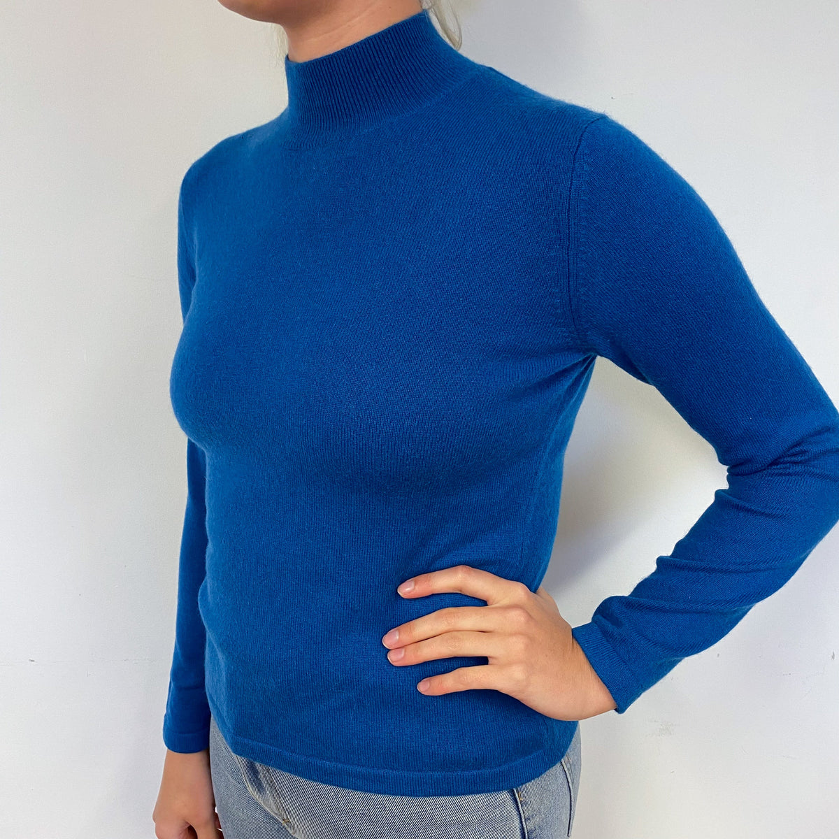 Peacock Blue Cashmere Turtle Neck Jumper Small