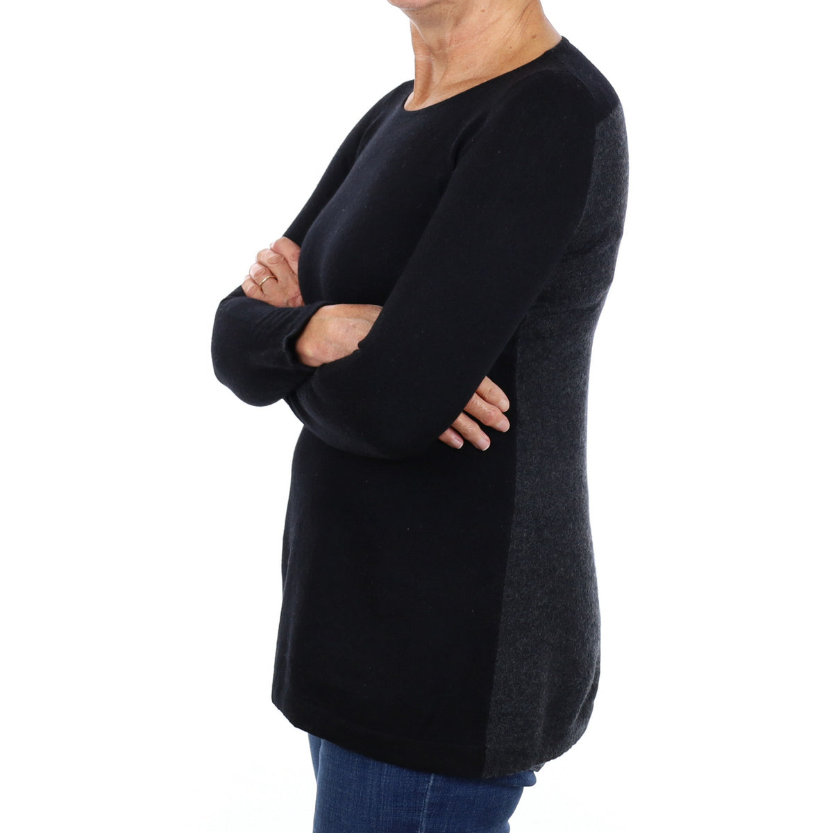 Black and Charcoal Cashmere A Line Crew Neck Jumper Medium