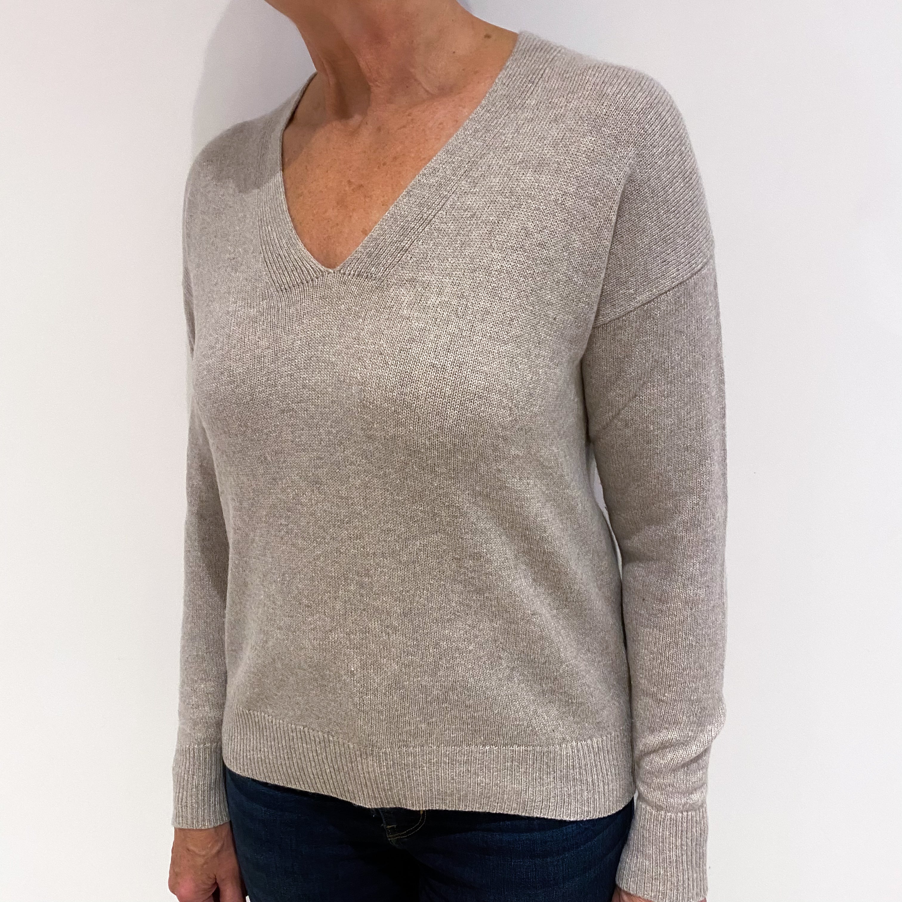 Everlane Fawn Brown Cashmere V Neck Jumper Medium