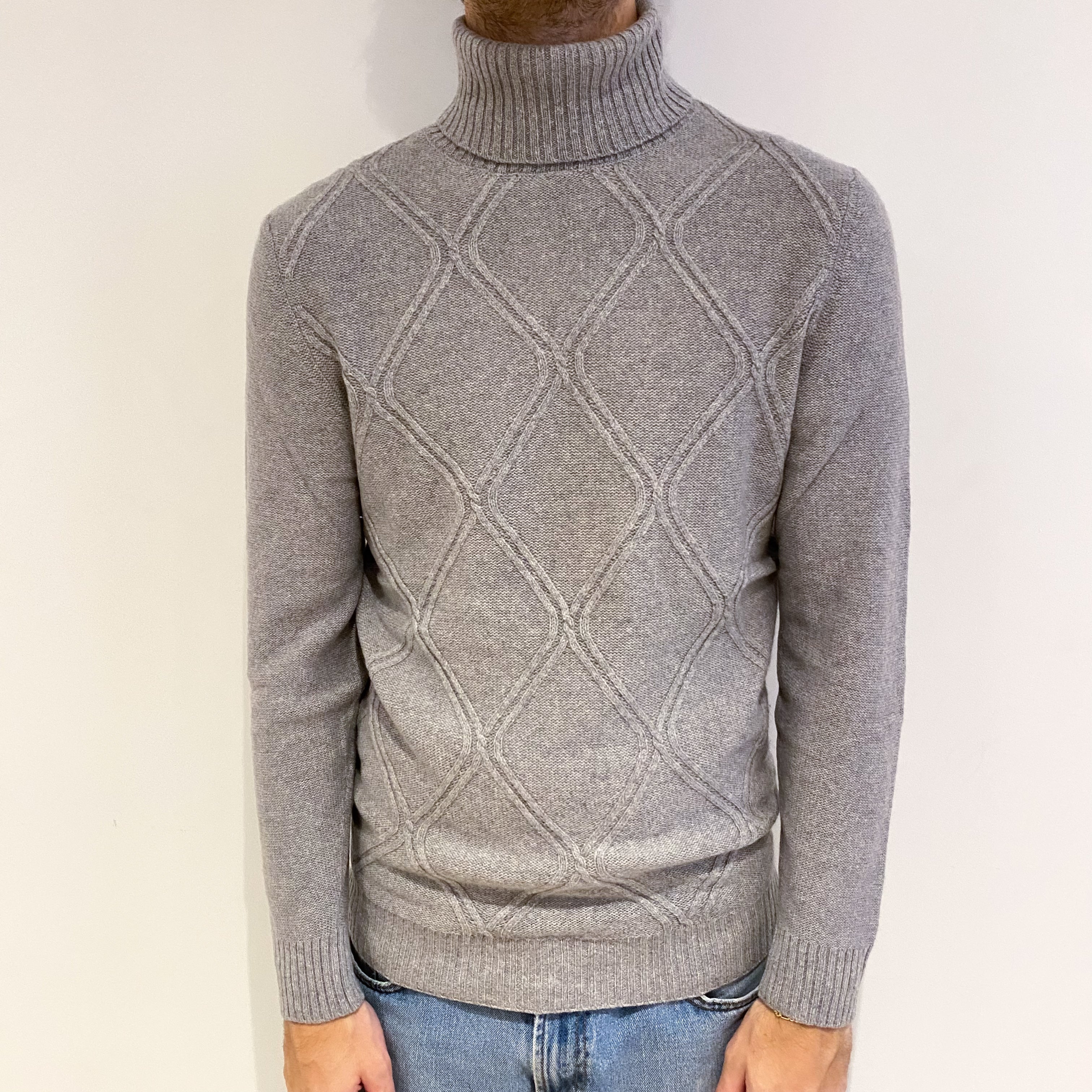 Men's Smoke Grey Cashmere Polo Neck Jumper Medium