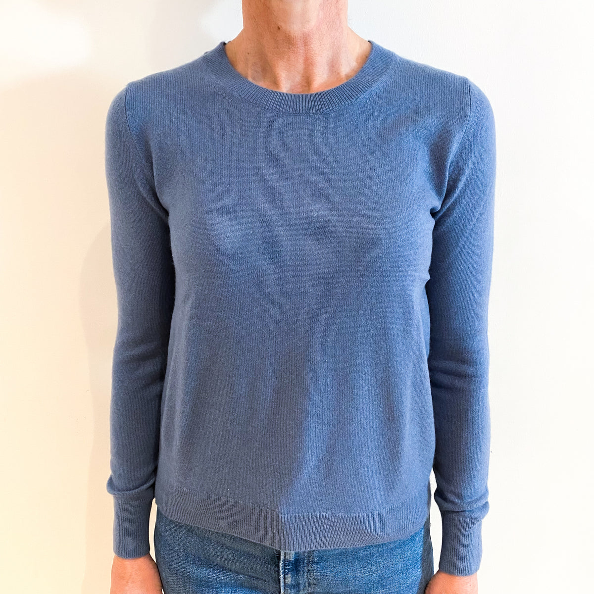 Dusky Blue Cashmere Crew Neck Jumper Small