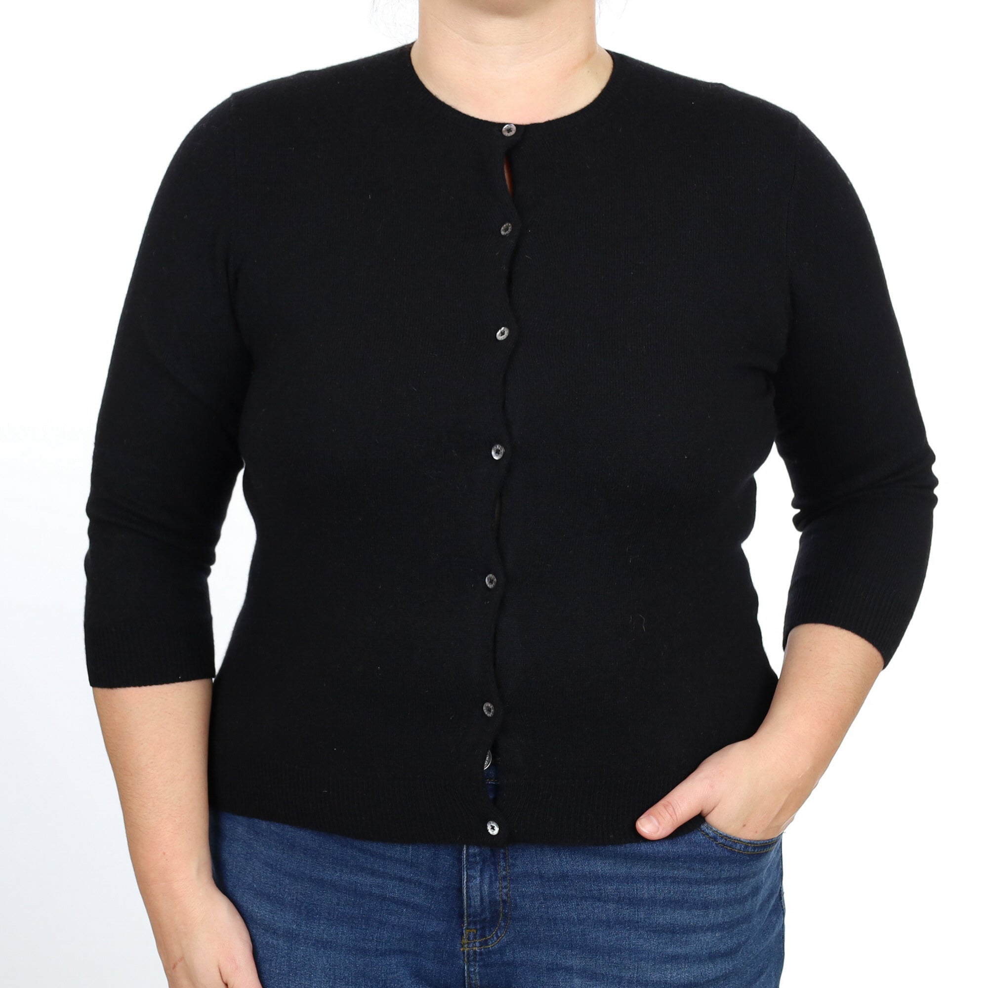 Ralph Lauren Black Cashmere Crew Neck Cardigan Large
