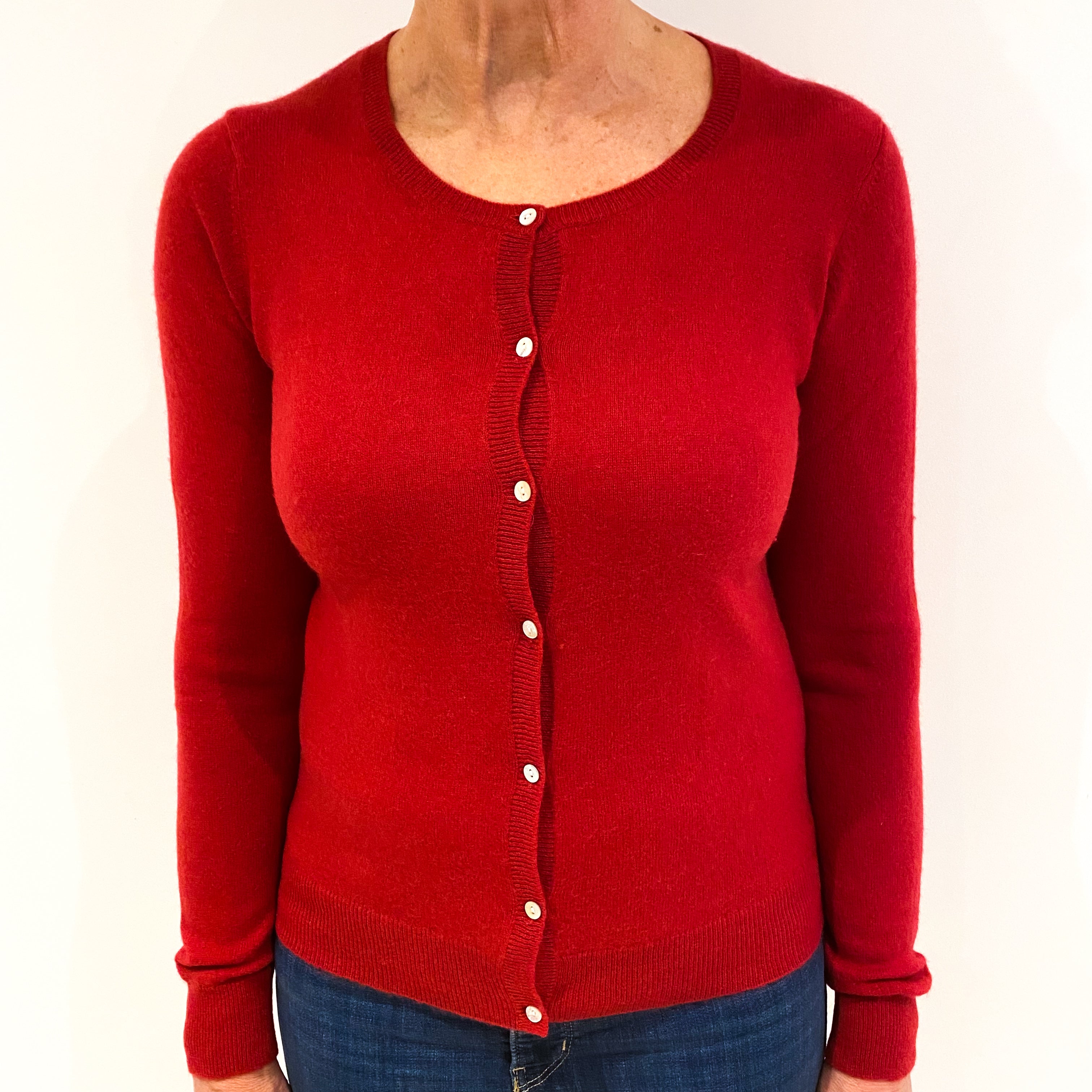 Post Box Red Cashmere Crew Neck Cardigan