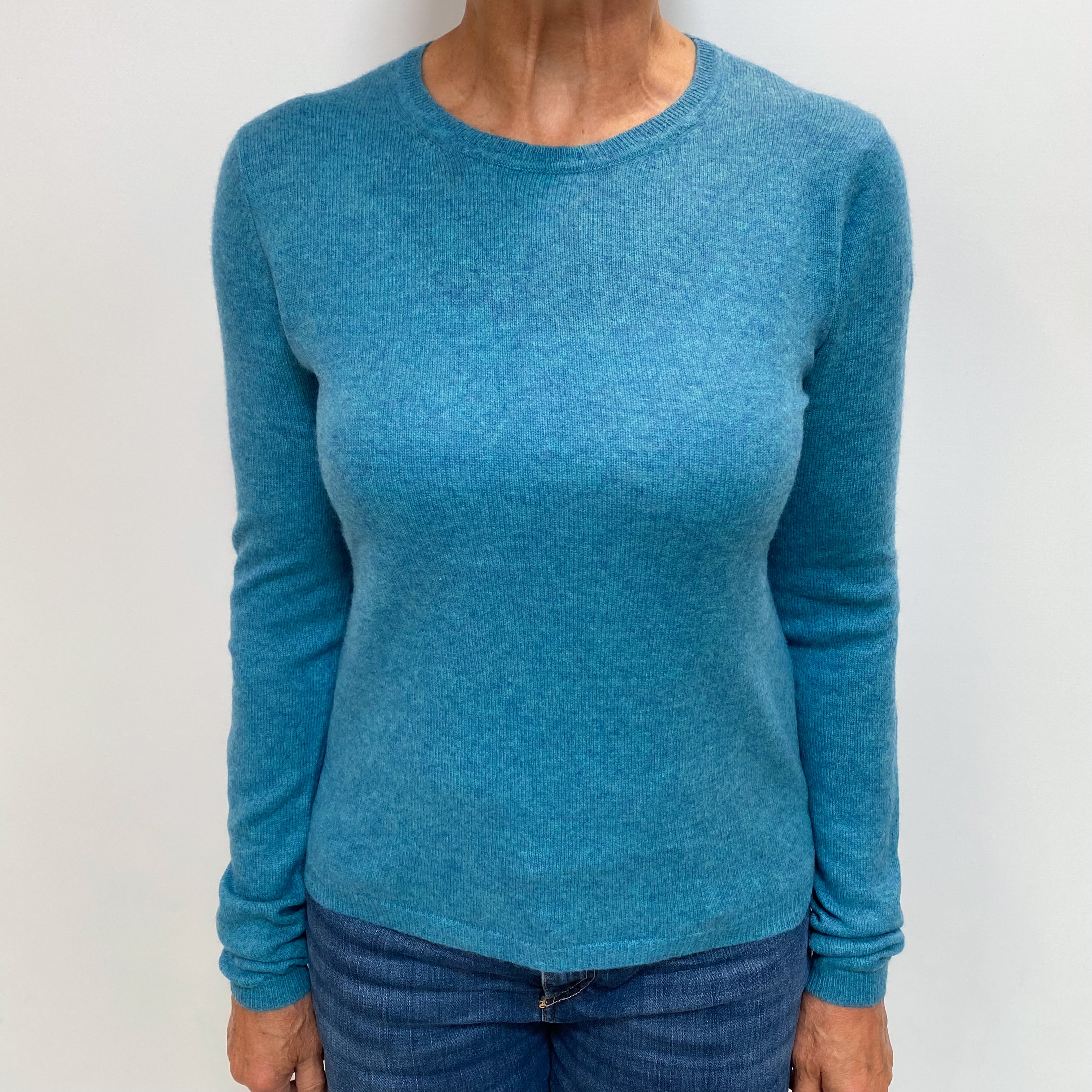 Muted Aqua Marl Cashmere Crew Neck Jumper Medium