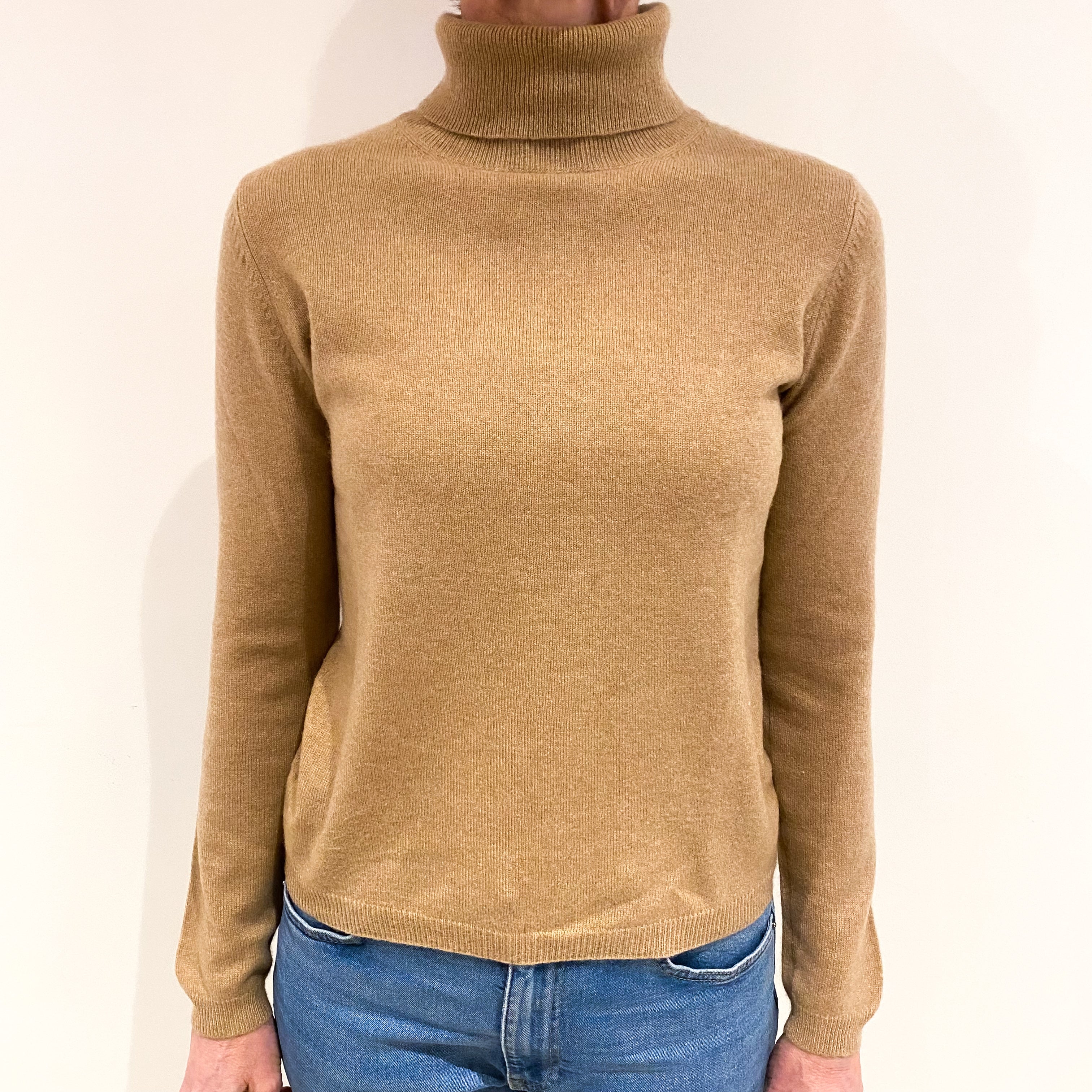 Caramel Brown Cashmere Polo Neck Jumper Small