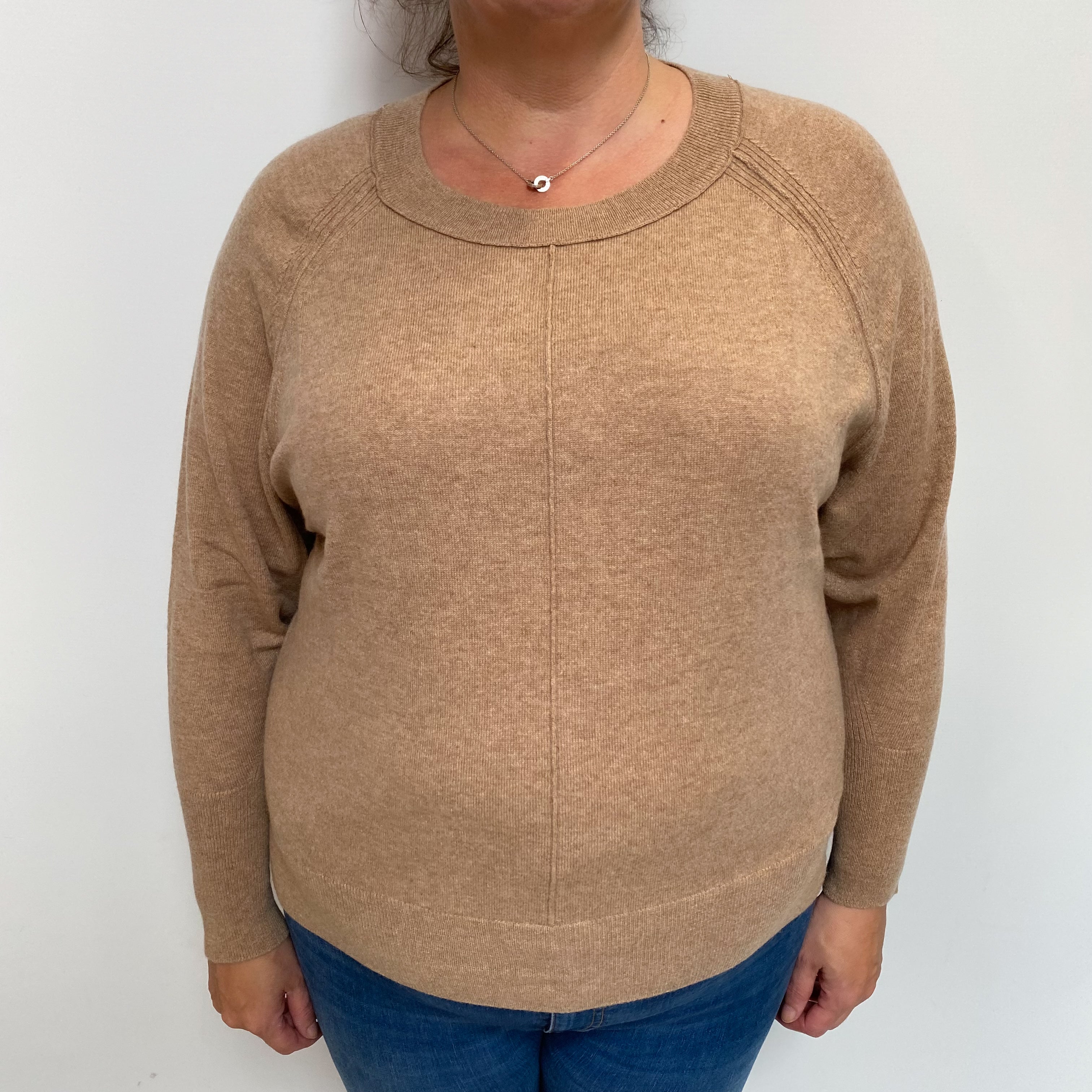 Taupe Brown Cashmere Crew Neck Jumper Extra Large