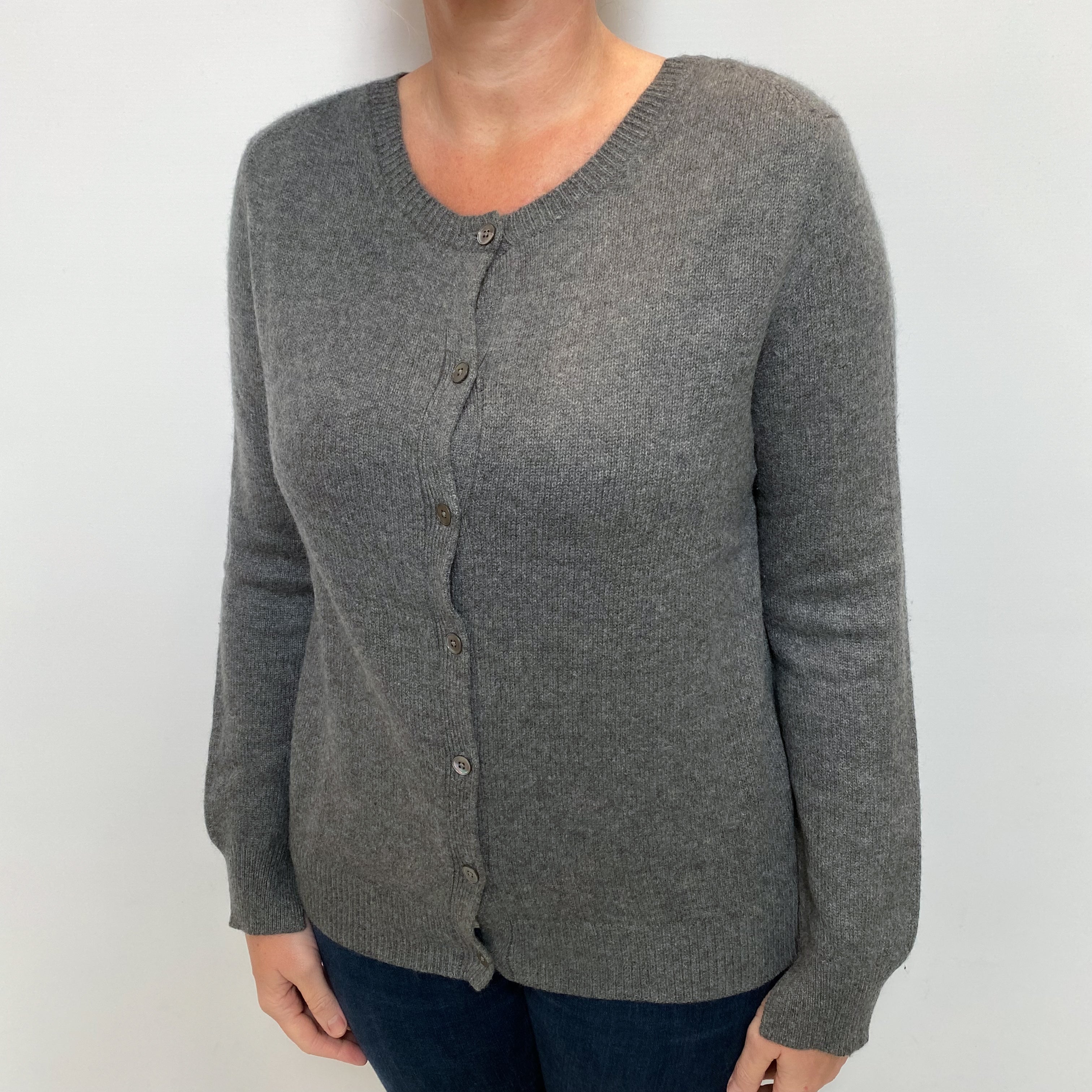 Slate Grey Cashmere Crew Neck Cardigan Large