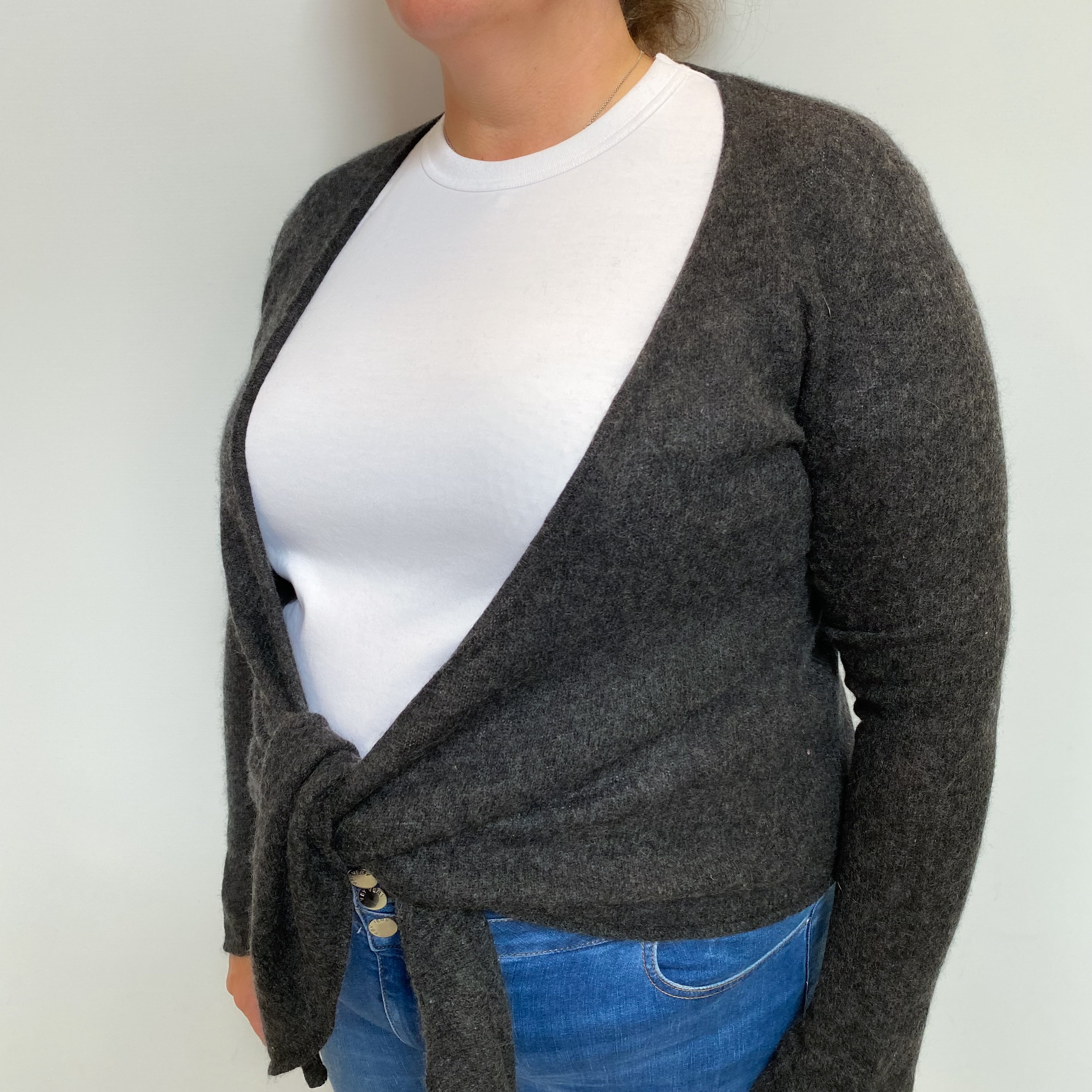 Slate Grey Cashmere Tie Front Cardigan Extra Large