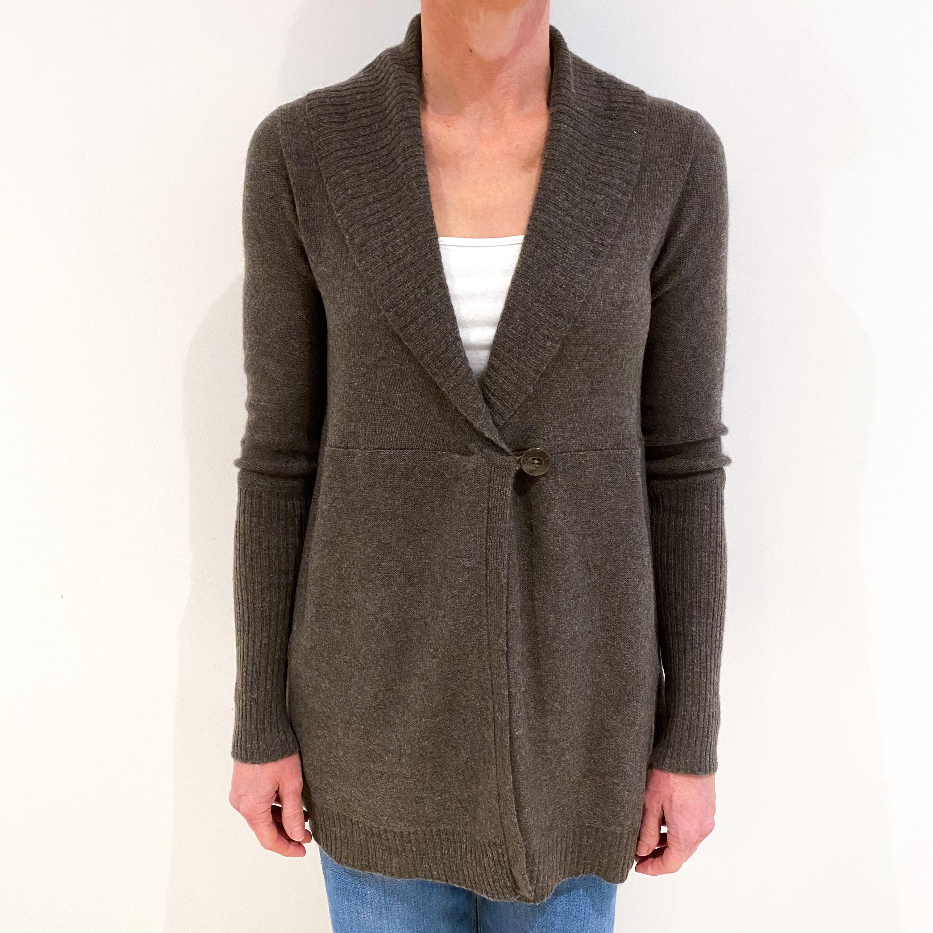 Mole Brown Cashmere Shawl Cardigan With Pockets Small