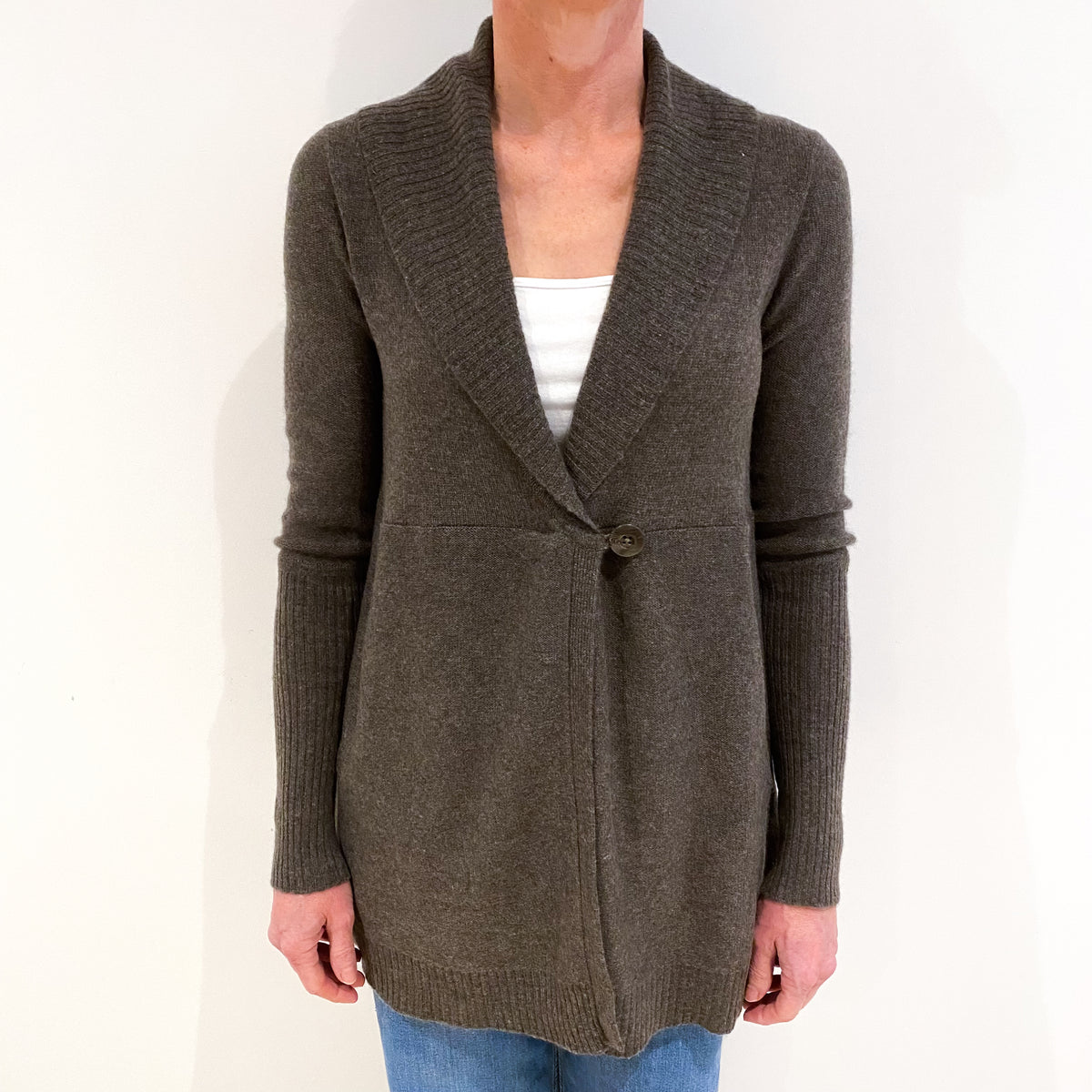 Mole Brown Cashmere Shawl Cardigan With Pockets Small