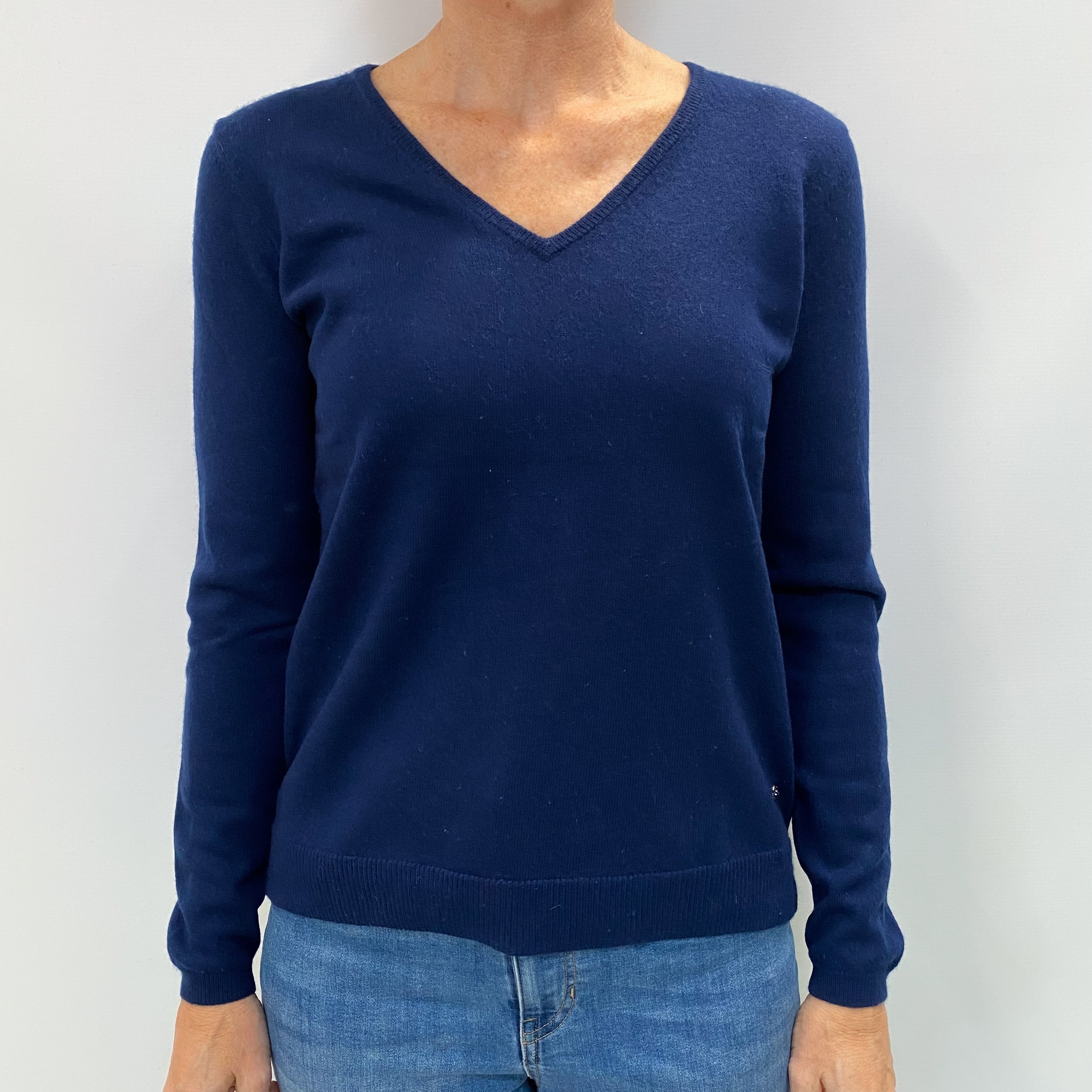 Navy Blue Cashmere V Neck Jumper Small
