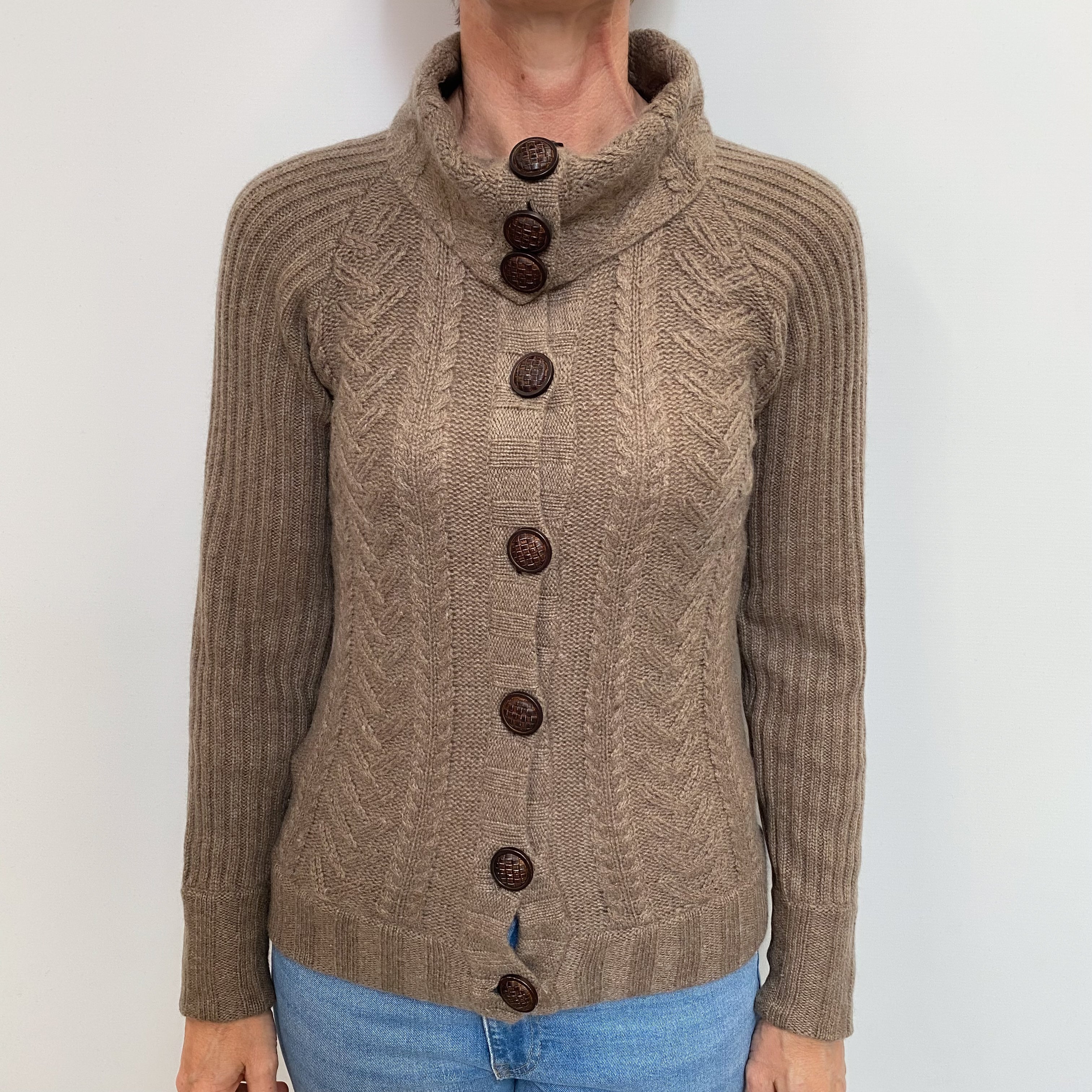 Donkey Brown Cashmere Polo Neck Cardigan Small