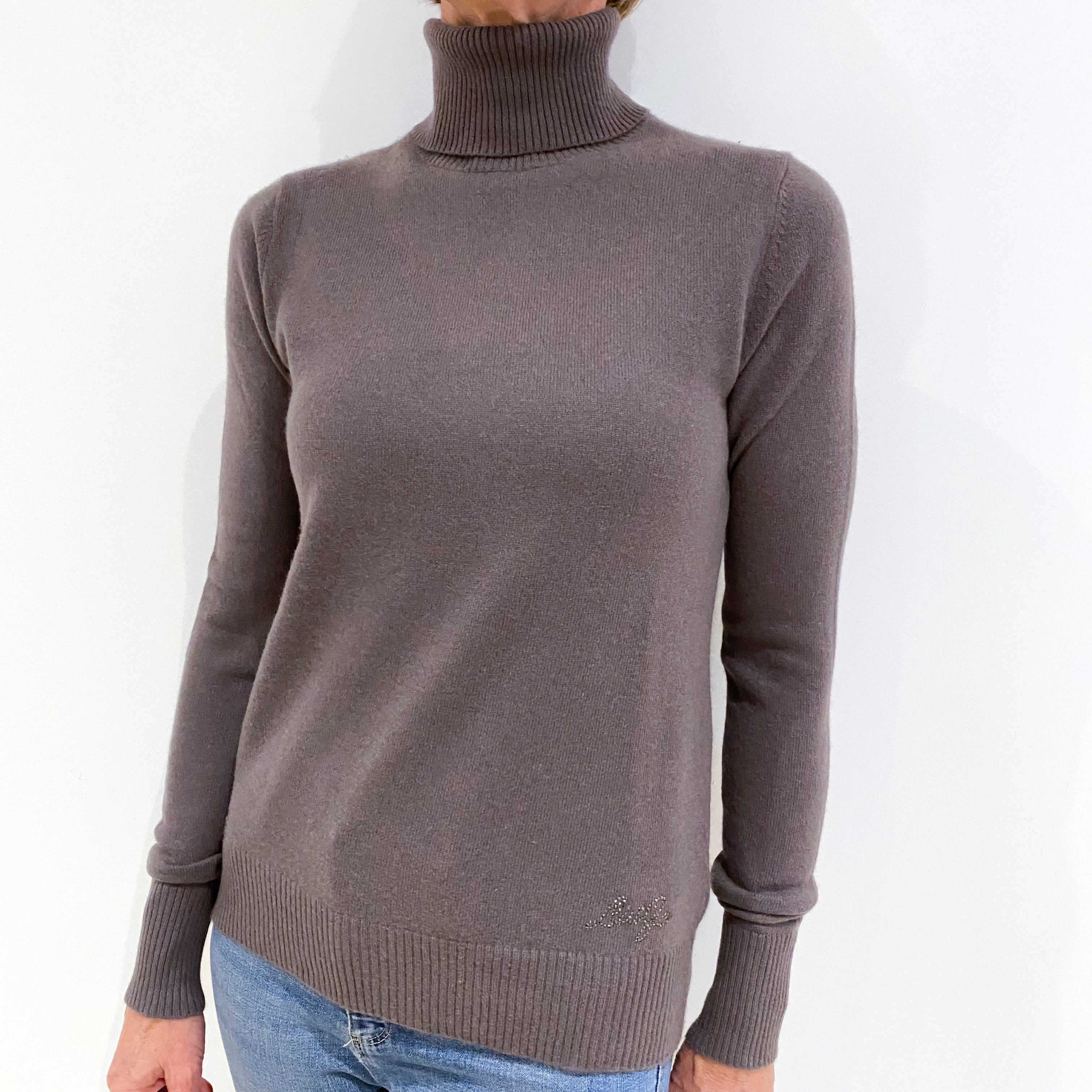 Slate Purple/Grey Cashmere Polo Neck Jumper Small