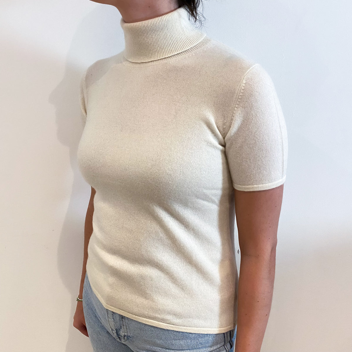 Vanilla Cashmere Polo Neck Short Sleeved Jumper Small
