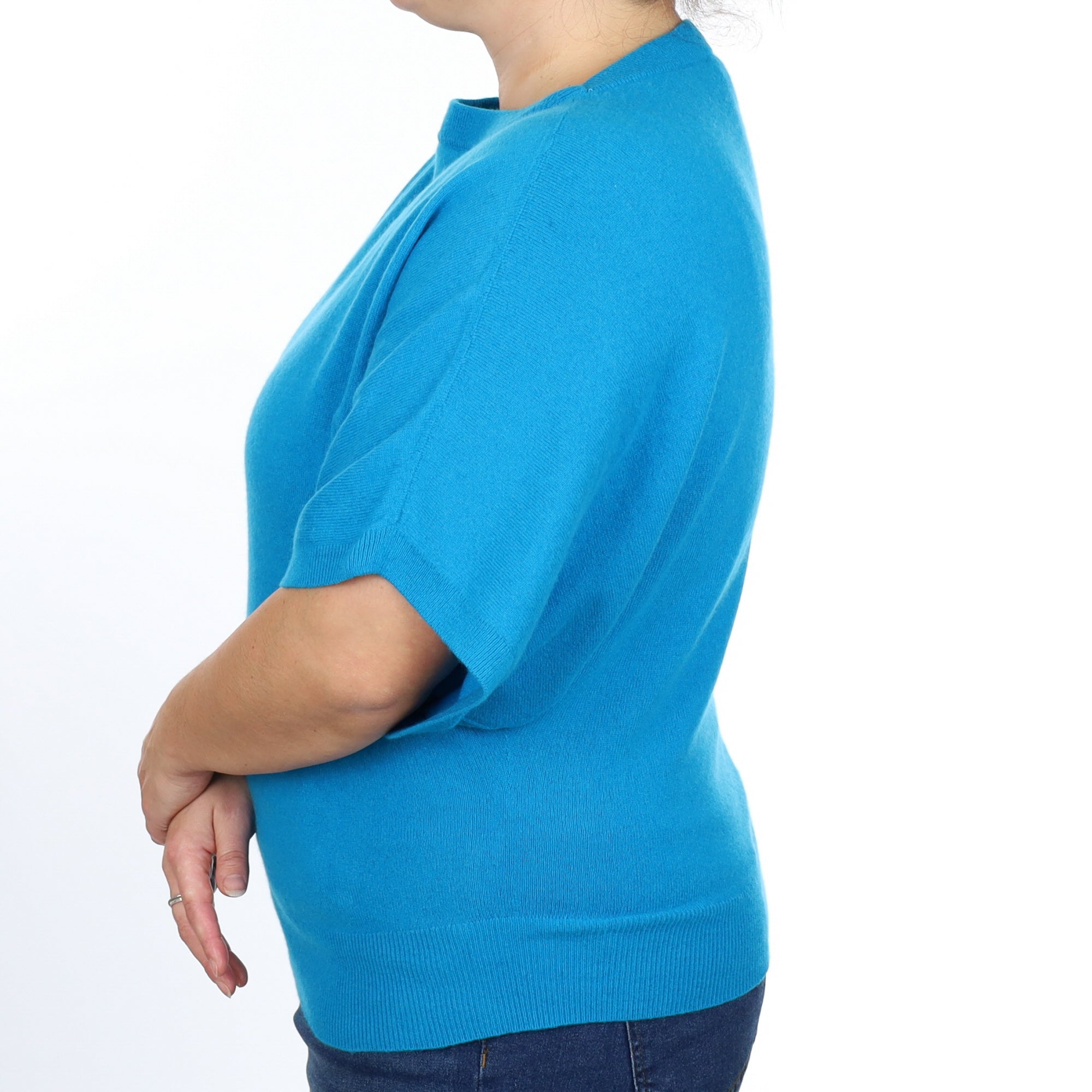 Mediterranean Blue Cashmere Slash Neck Jumper Large