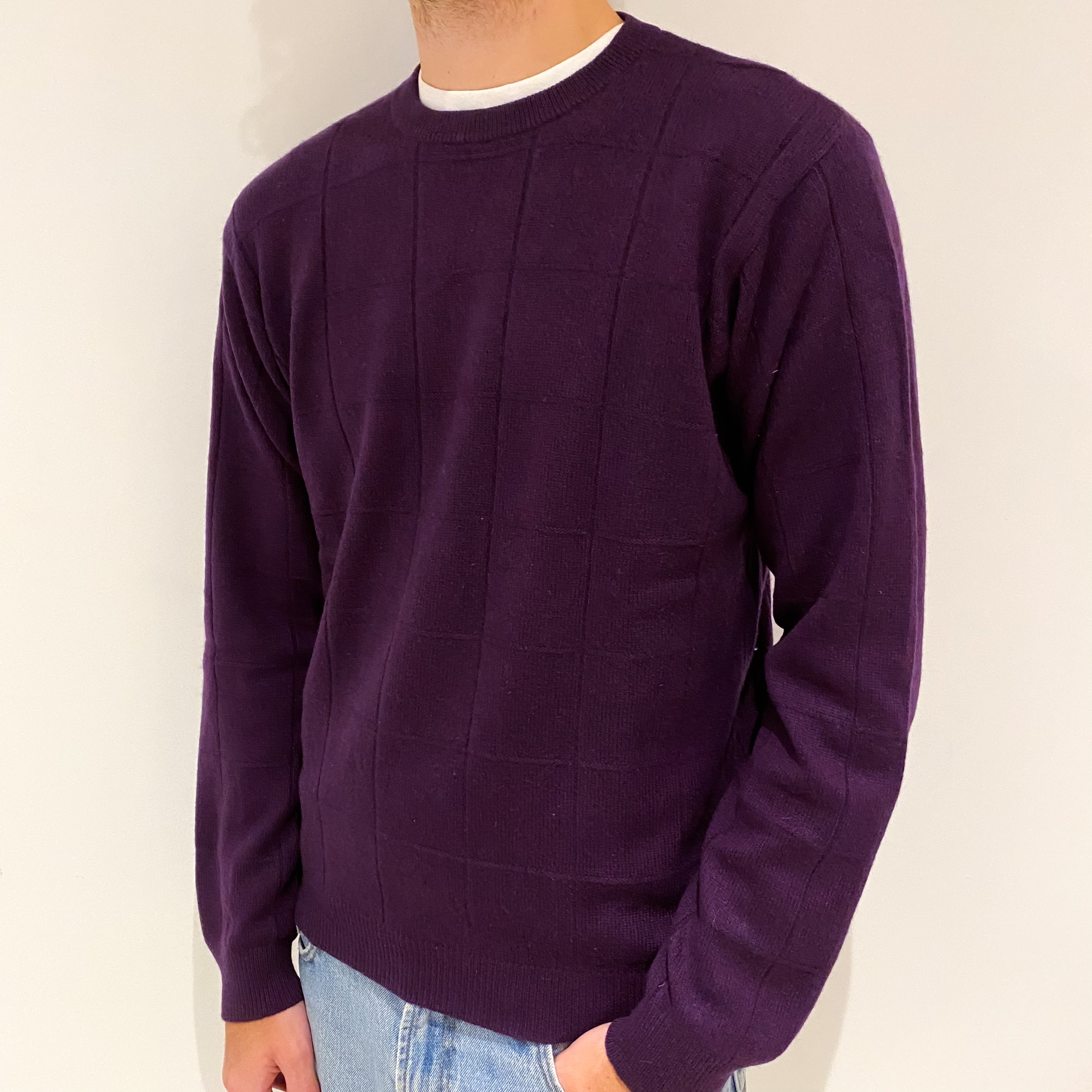 Men's Grape Cashmere Crew Neck Jumper Large