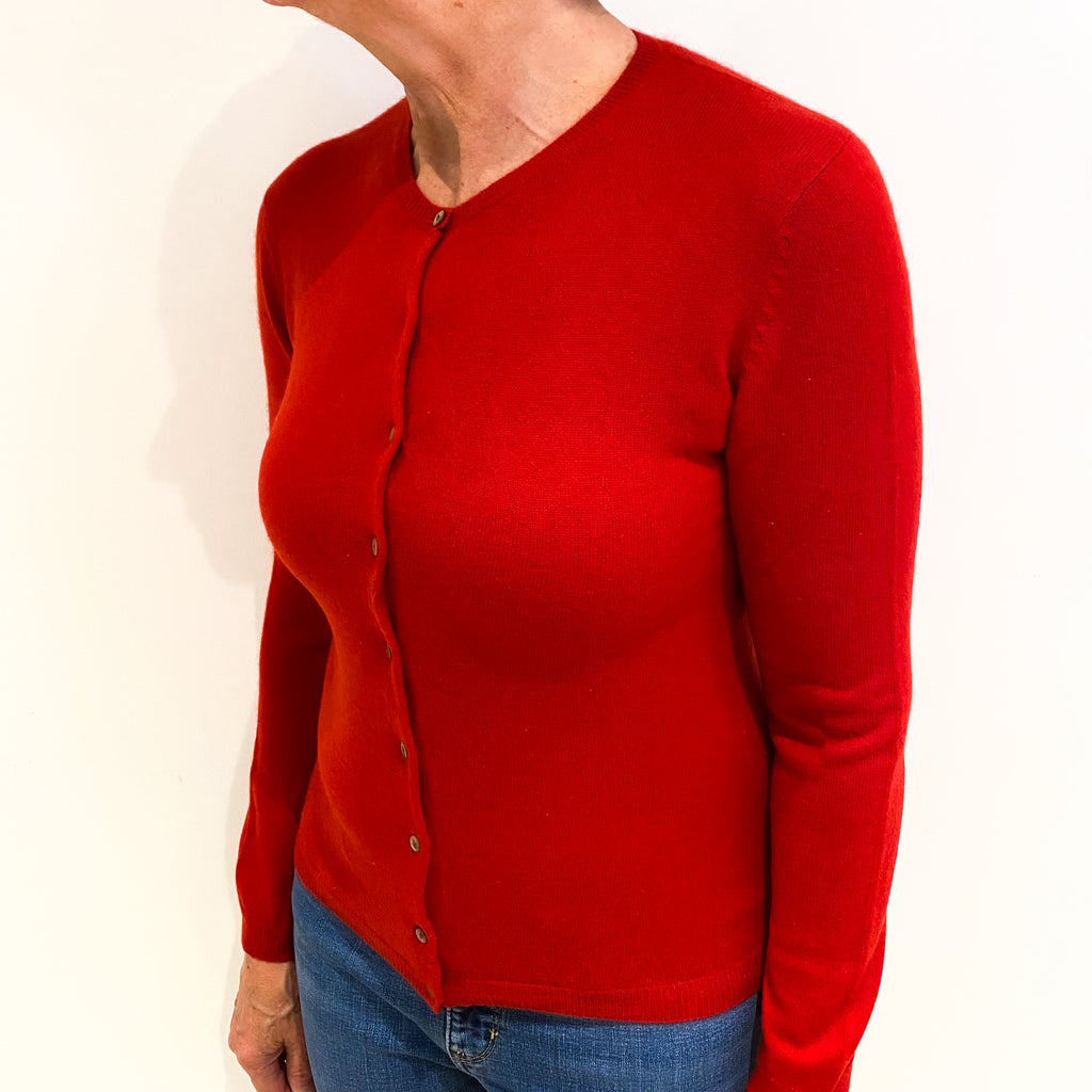 Post Box Red Cashmere Crew Neck Cardigan Medium