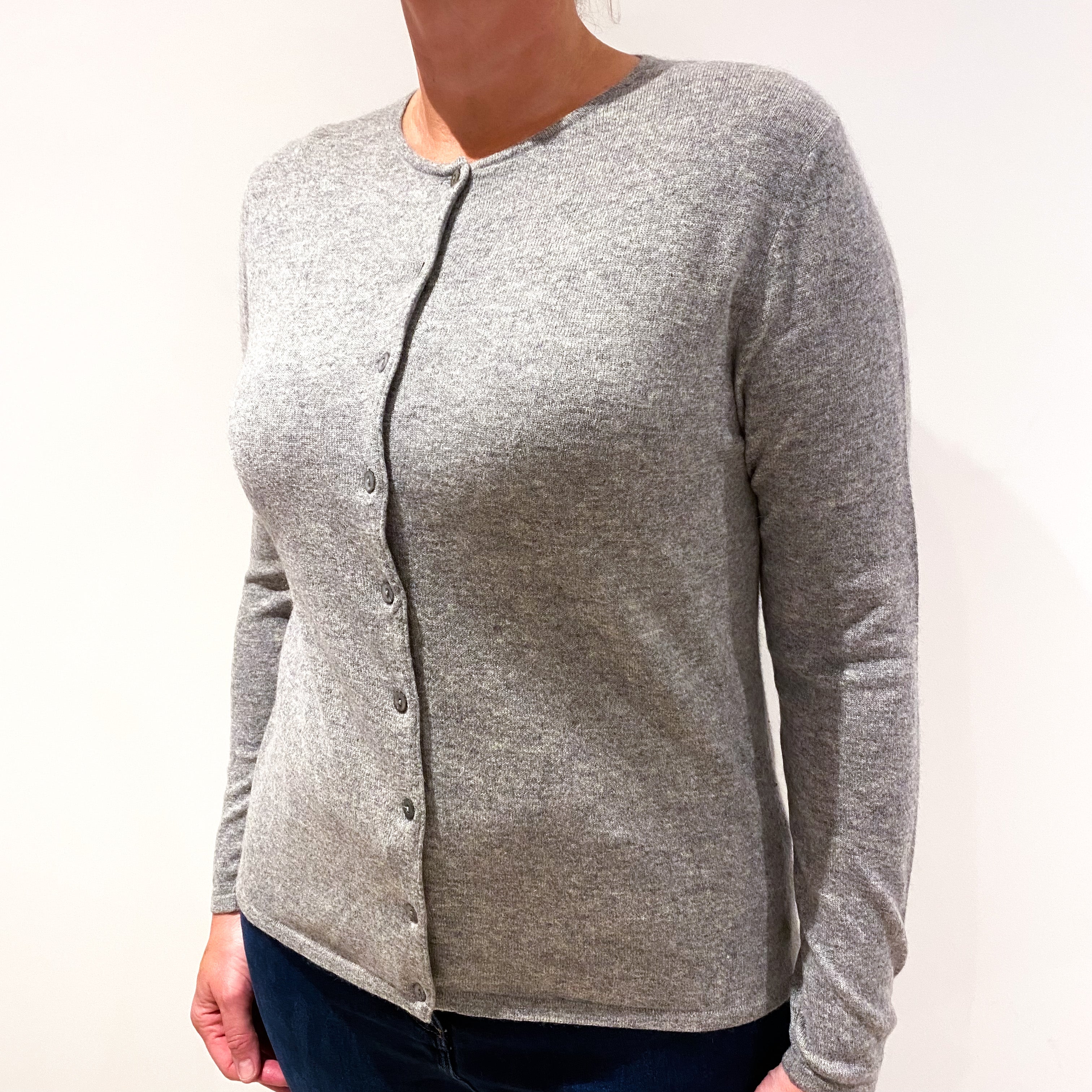 Smoke Grey Cashmere Crew Neck Cardigan Large