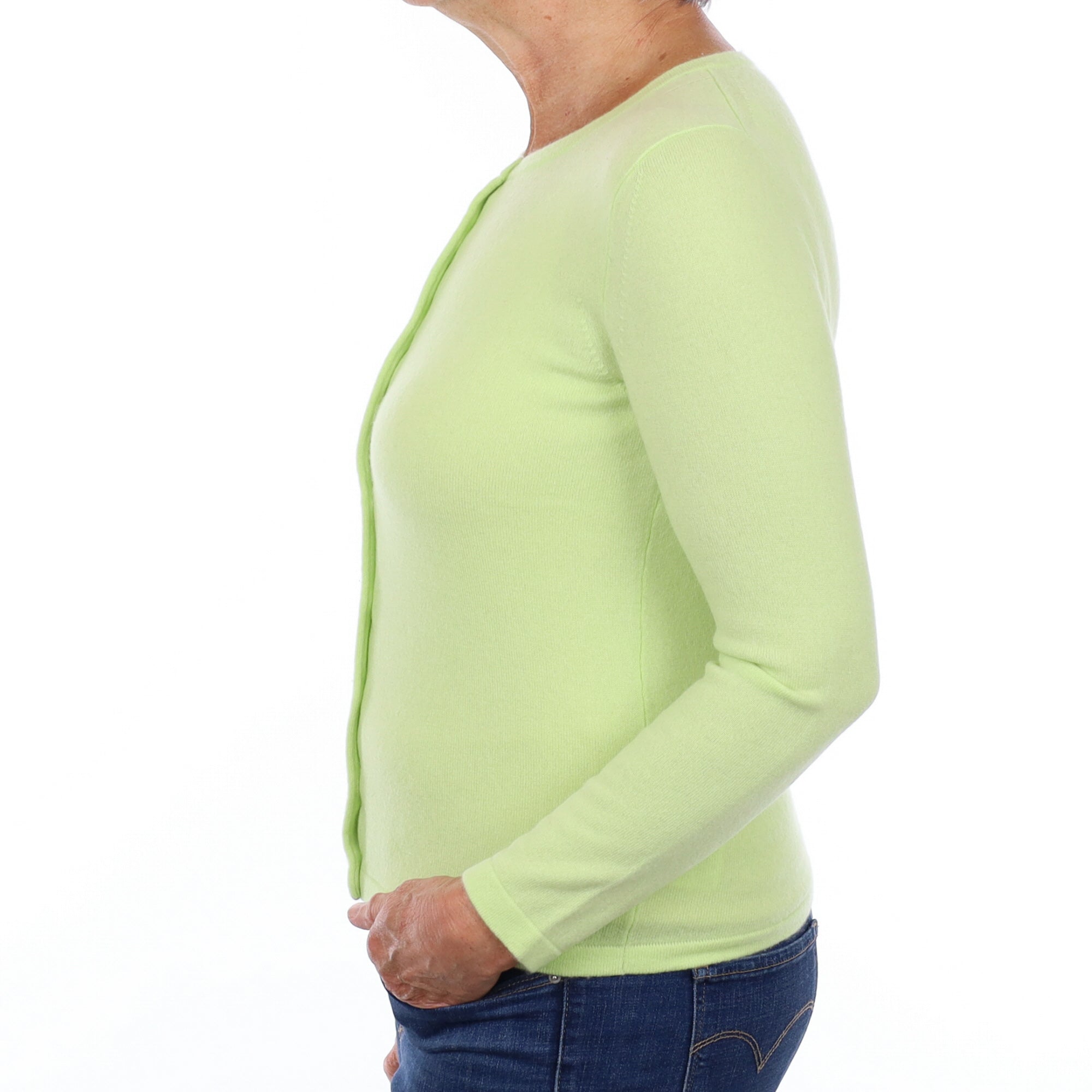 Pure Collection Lime Green Cashmere Crew Cardigan Medium
