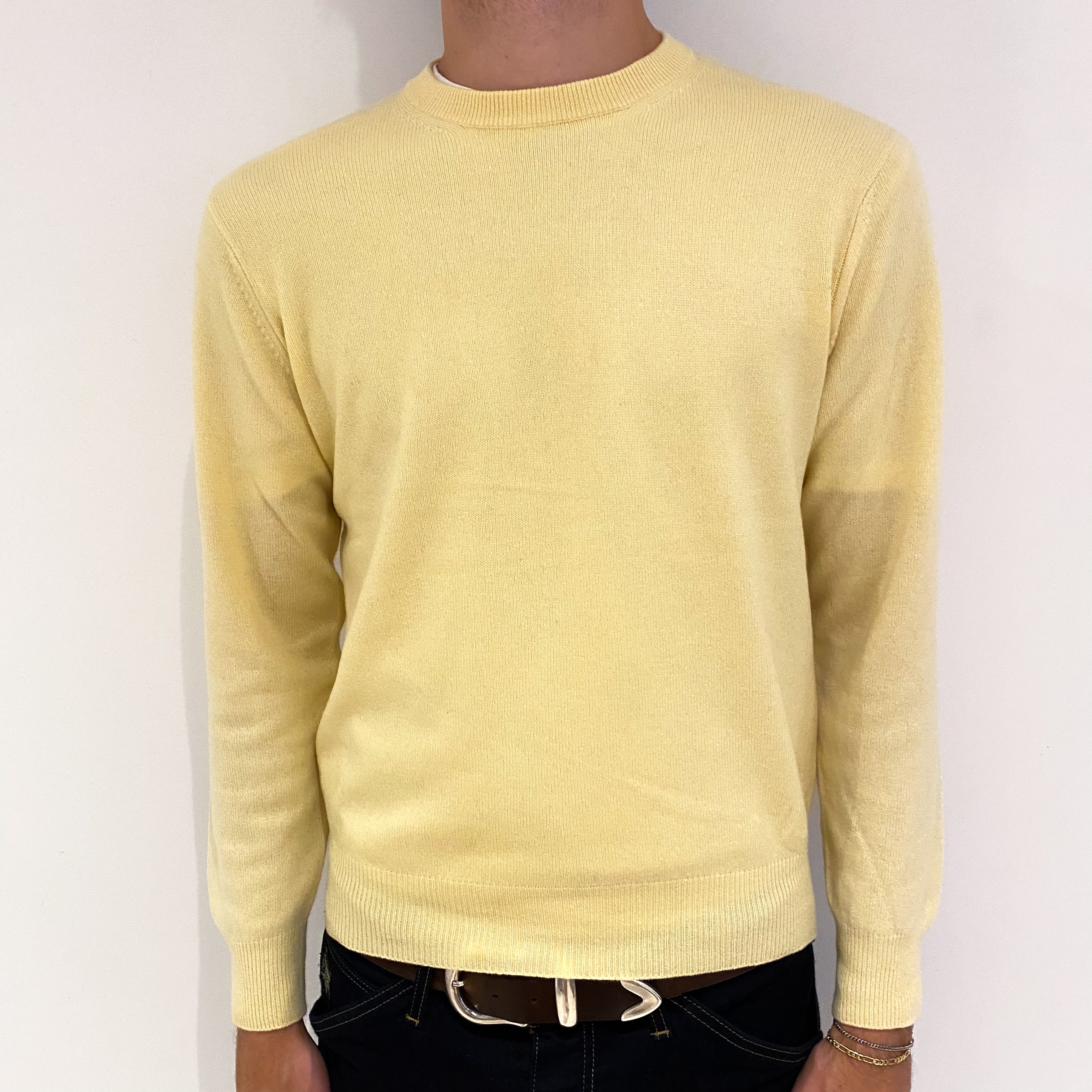 Men's Custard Yellow Cashmere Crew Neck Jumper Medium