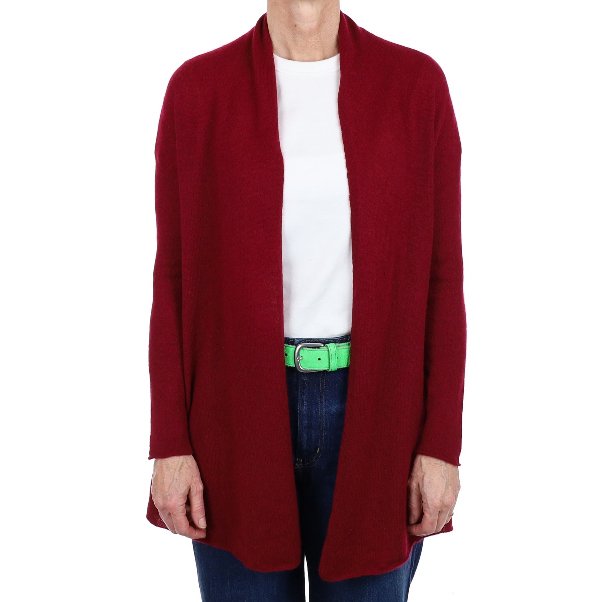 Burgundy Red Cashmere Edge To Edge Cardigan Small