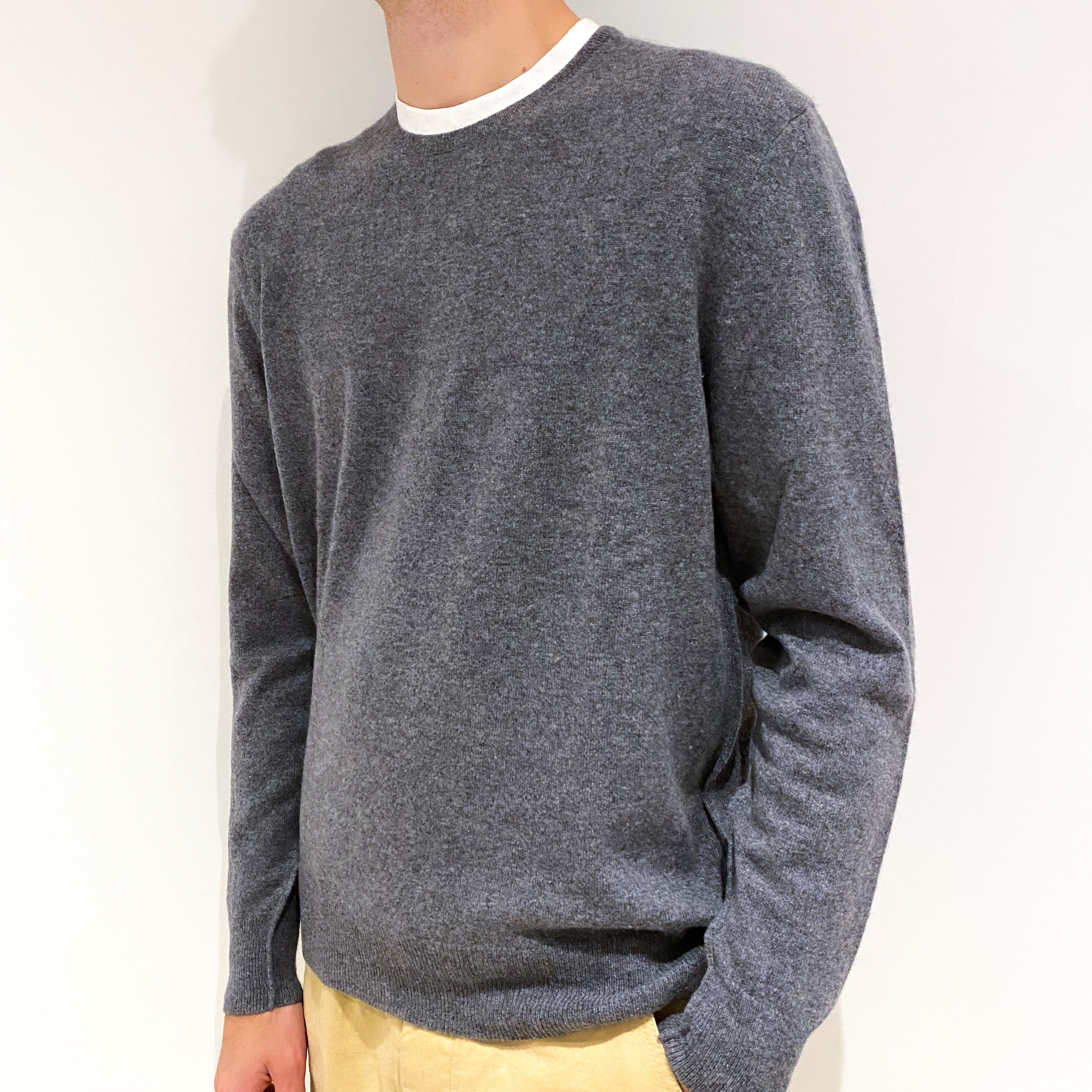 Men's Allsaints Slate Grey Cashmere Crew Neck Jumper Large