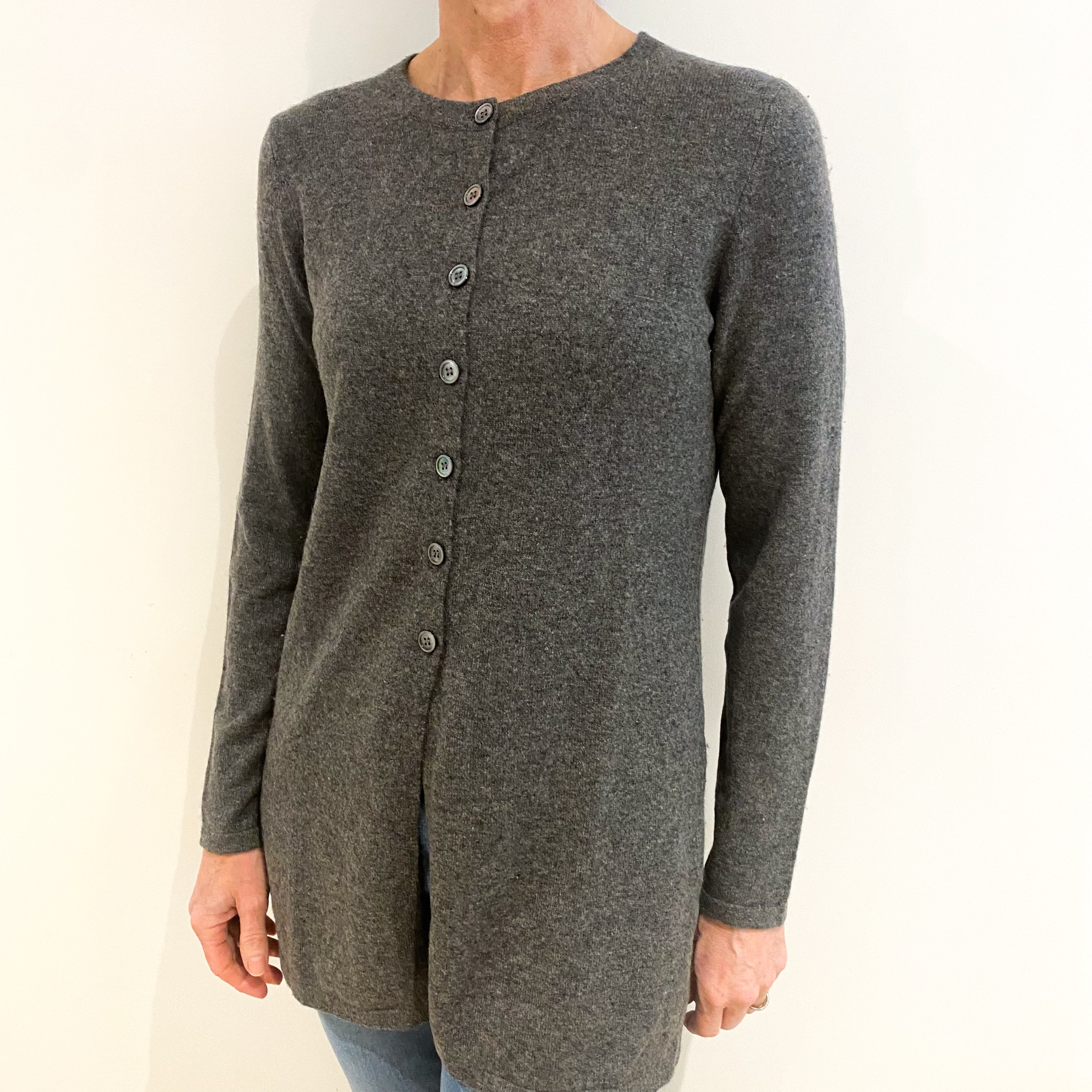 Smoke Grey Cashmere Crew Neck Cardigan Small