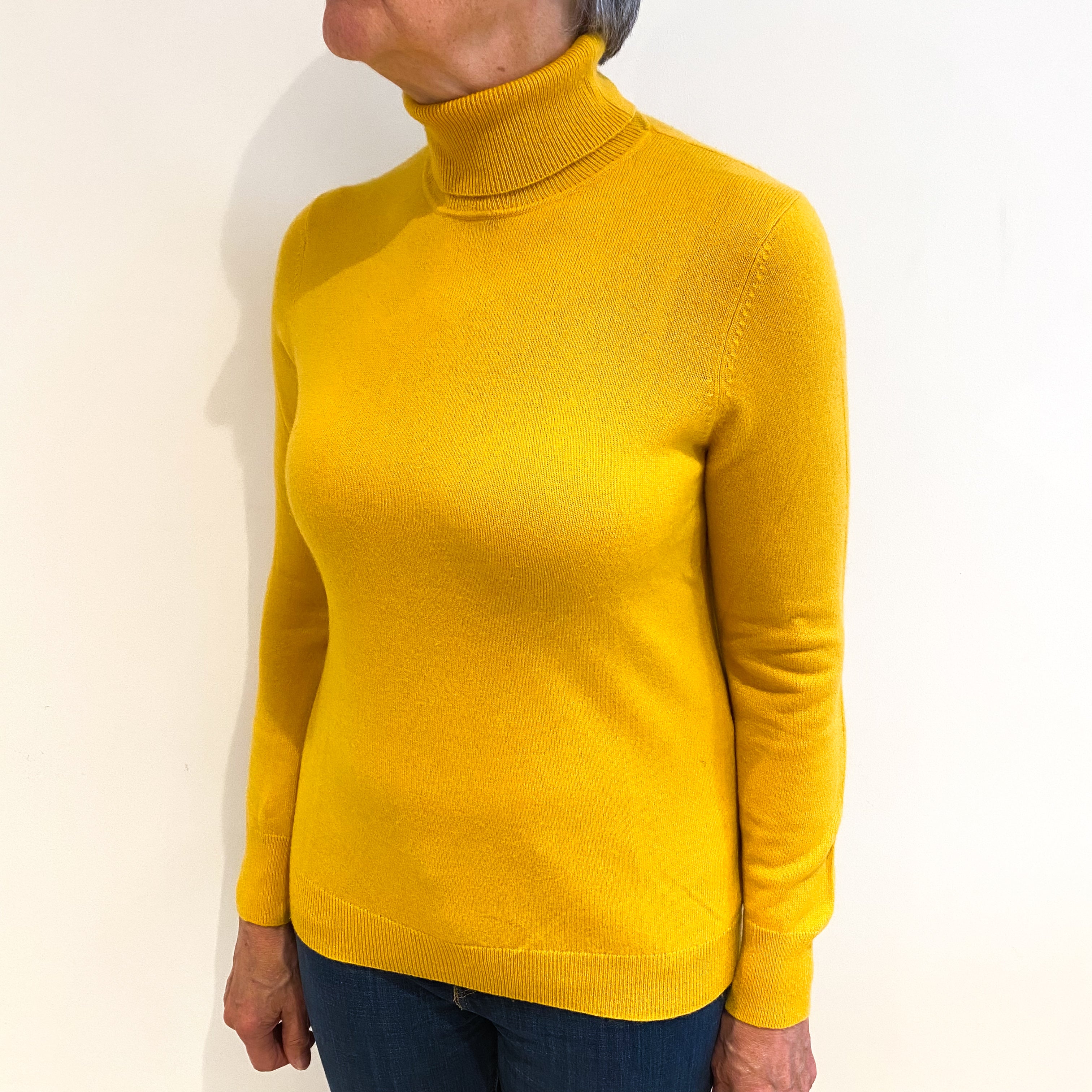 Marigold Yellow Cashmere Polo Neck Jumper Medium