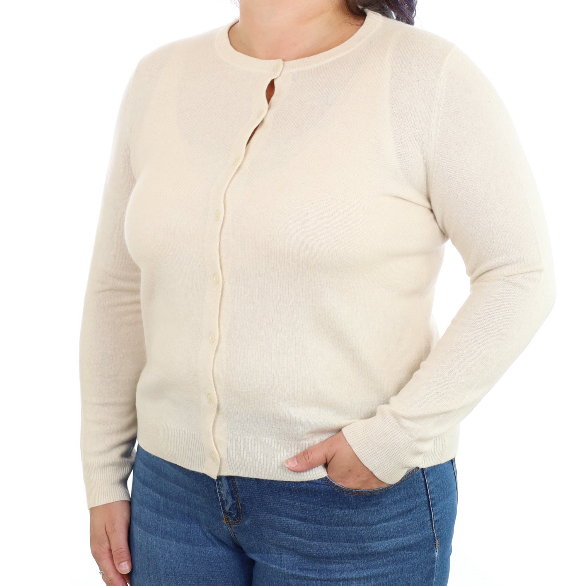 Vanilla Cream Cashmere Crew Neck Cardigan Large