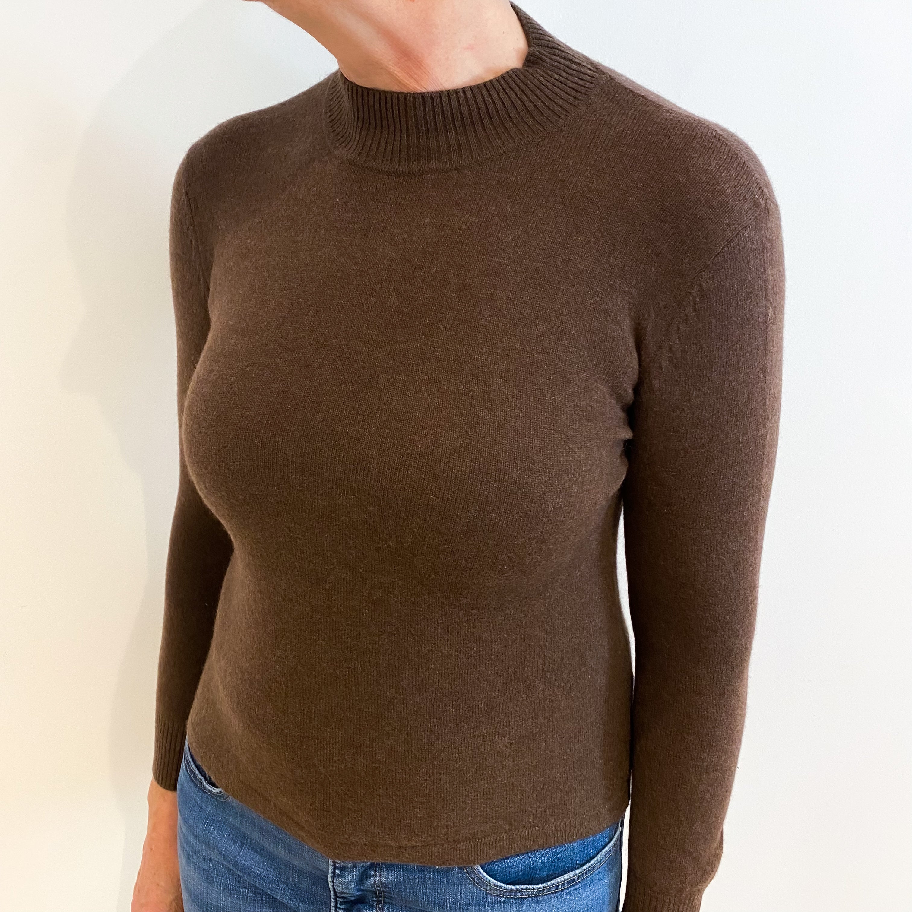 Chocolate Brown Cashmere Polo Neck Jumper Medium