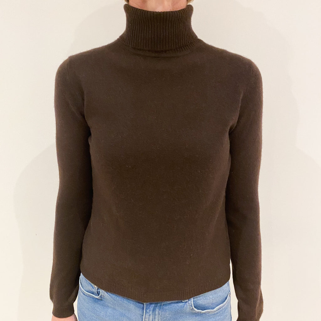 Chocolate Brown Cashmere Polo Neck Jumper Small