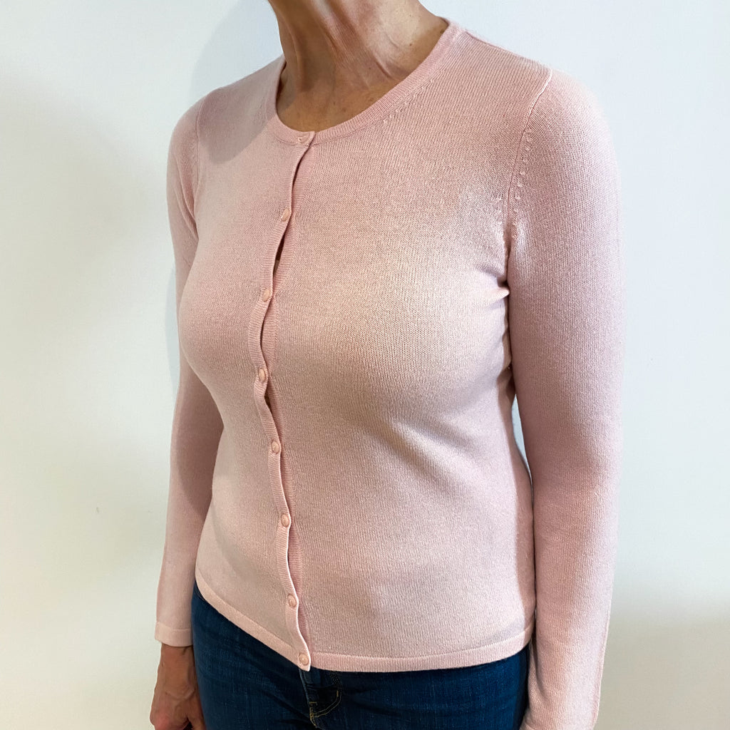 Shell Pink Cashmere Crew Neck Cardigan Medium