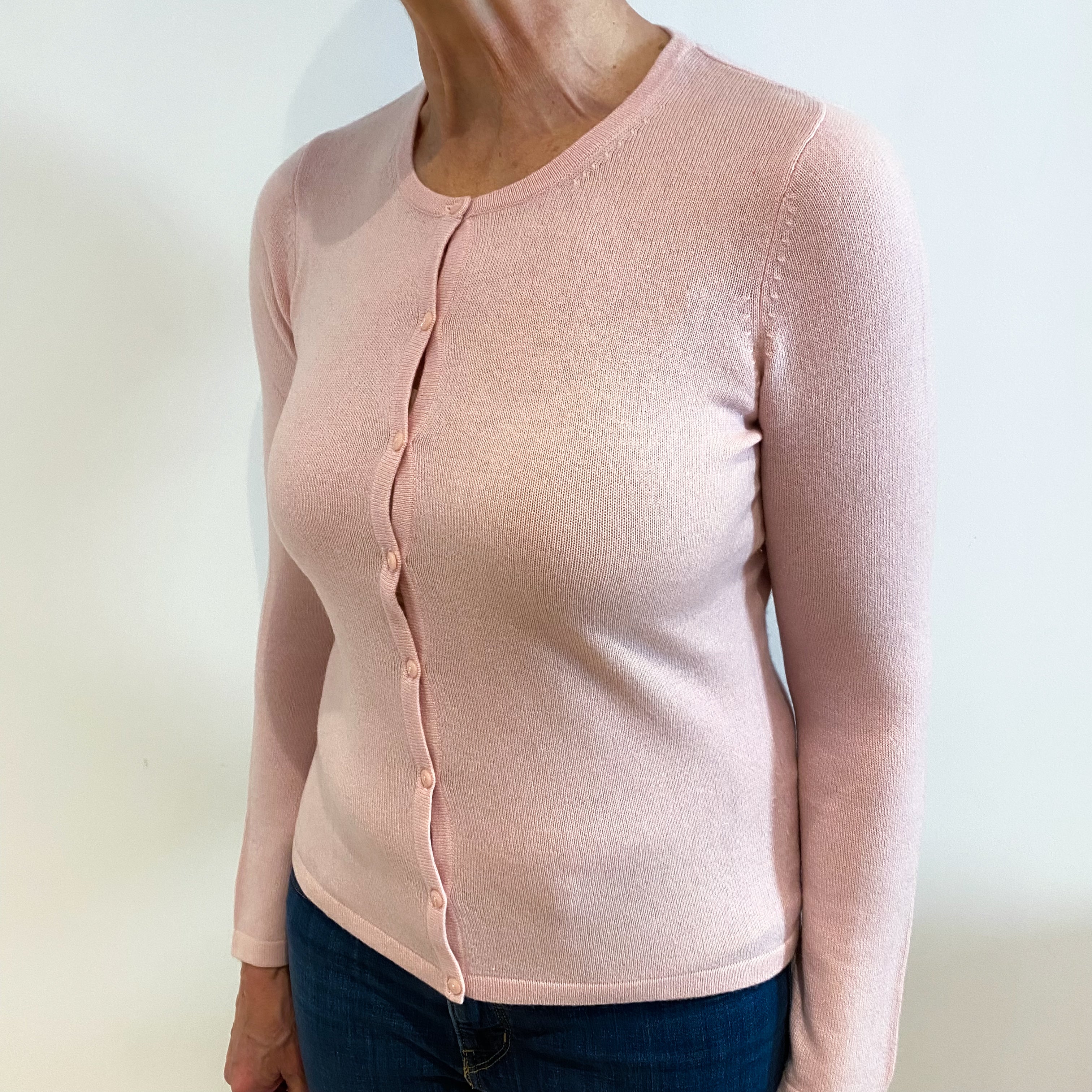 Shell Pink Cashmere Crew Neck Cardigan Medium