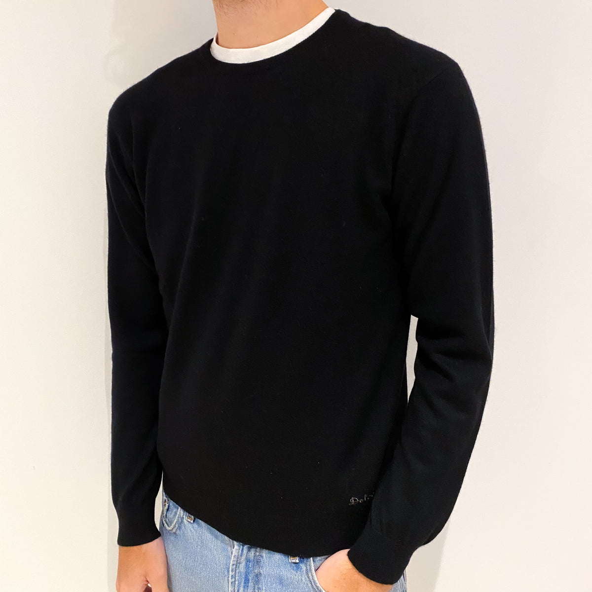 Men's Black Cashmere Crew Neck Jumper Large