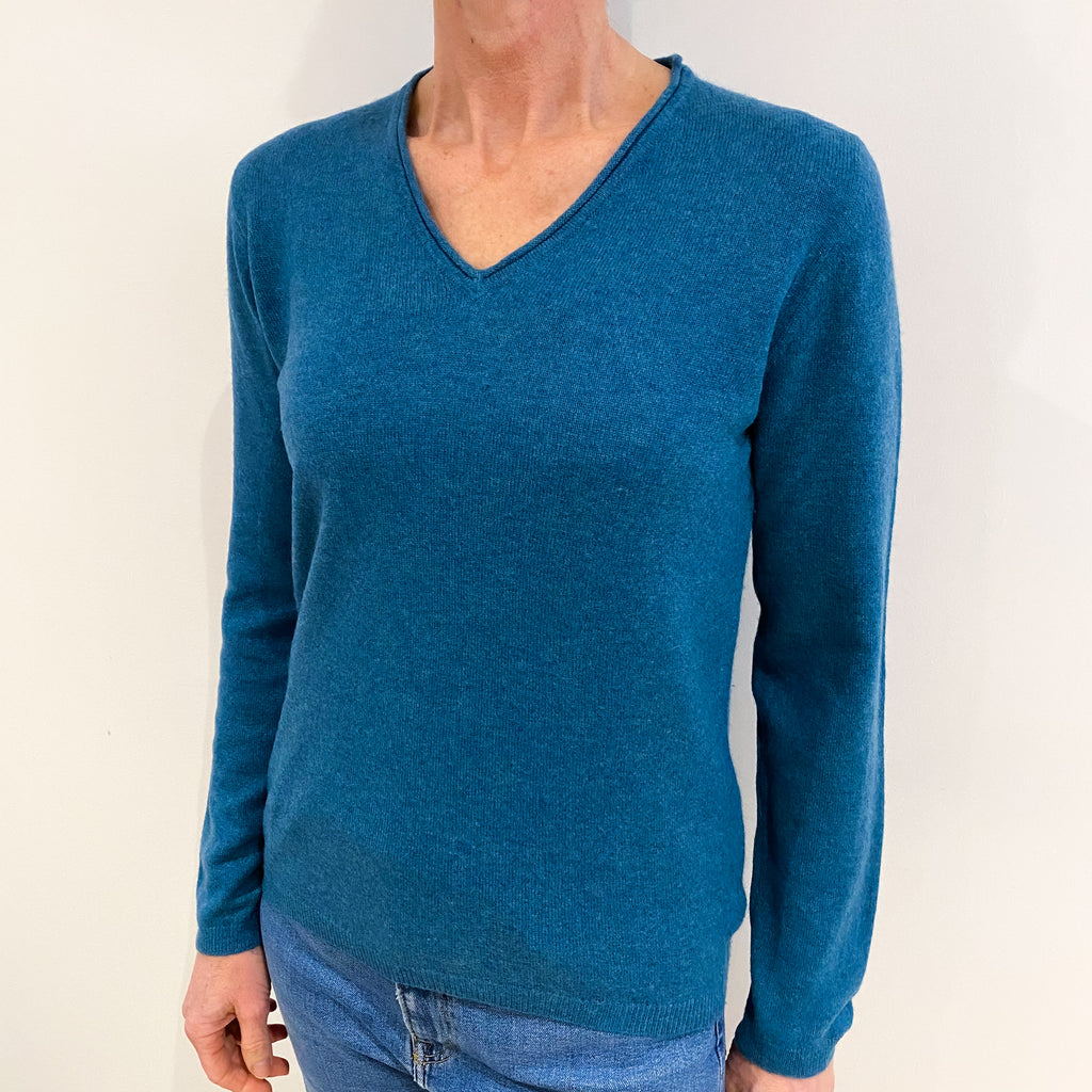 Teal Green Cashmere V Neck Jumper Small