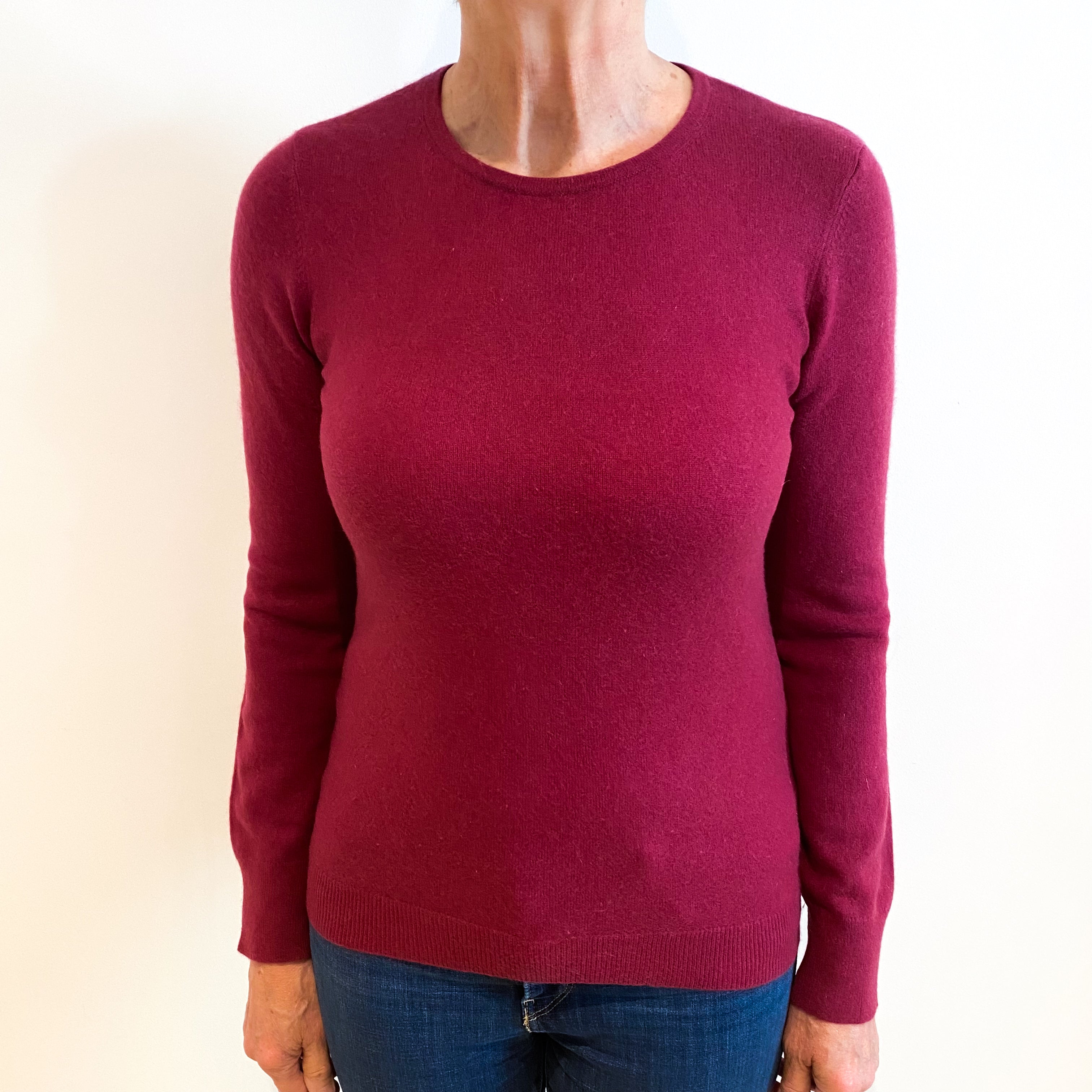 Plum Red Cashmere Crew Neck Jumper Medium