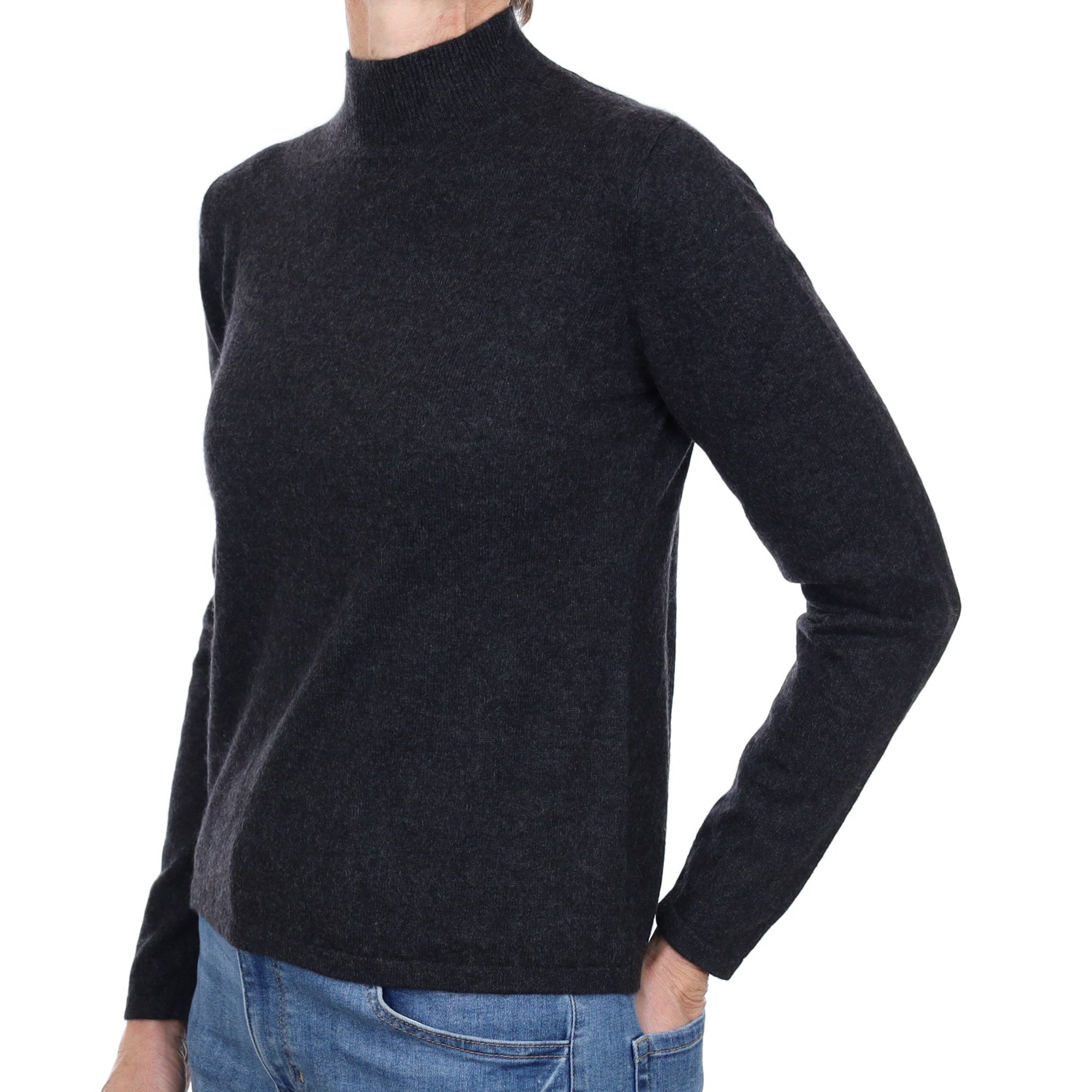 Charcoal Grey Cashmere Turtle Neck Jumper Small