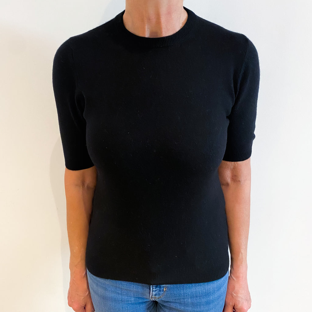 Black Cashmere Short Sleeved Crew Neck Jumper Medium