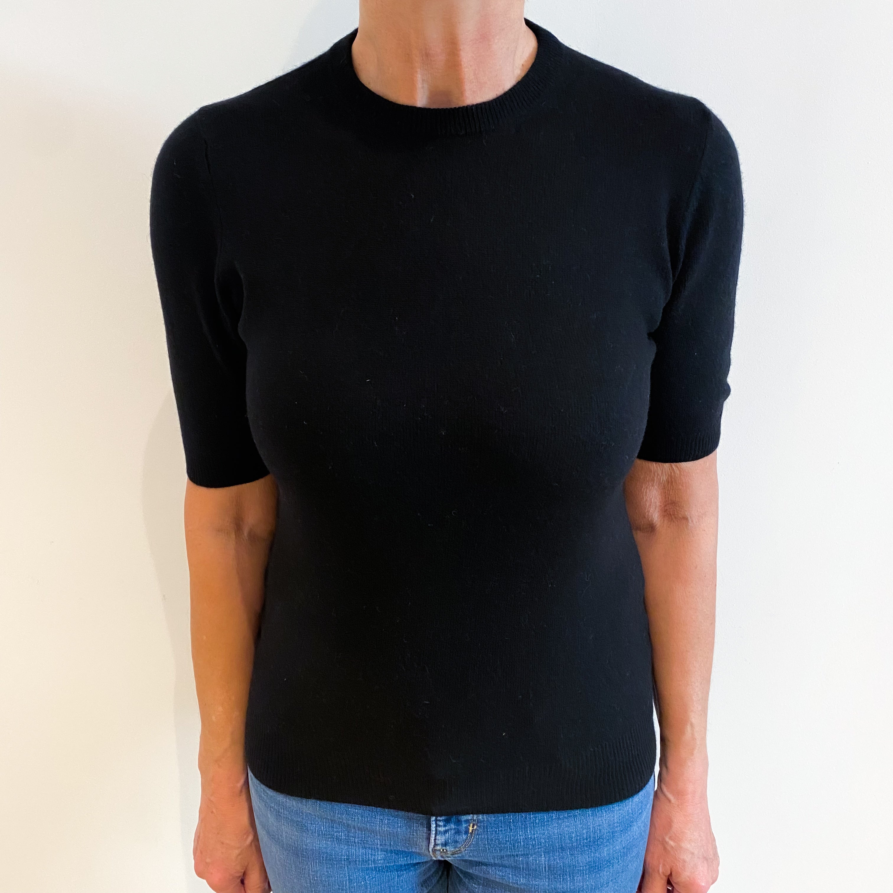 Black Cashmere Short Sleeved Crew Neck Jumper Medium