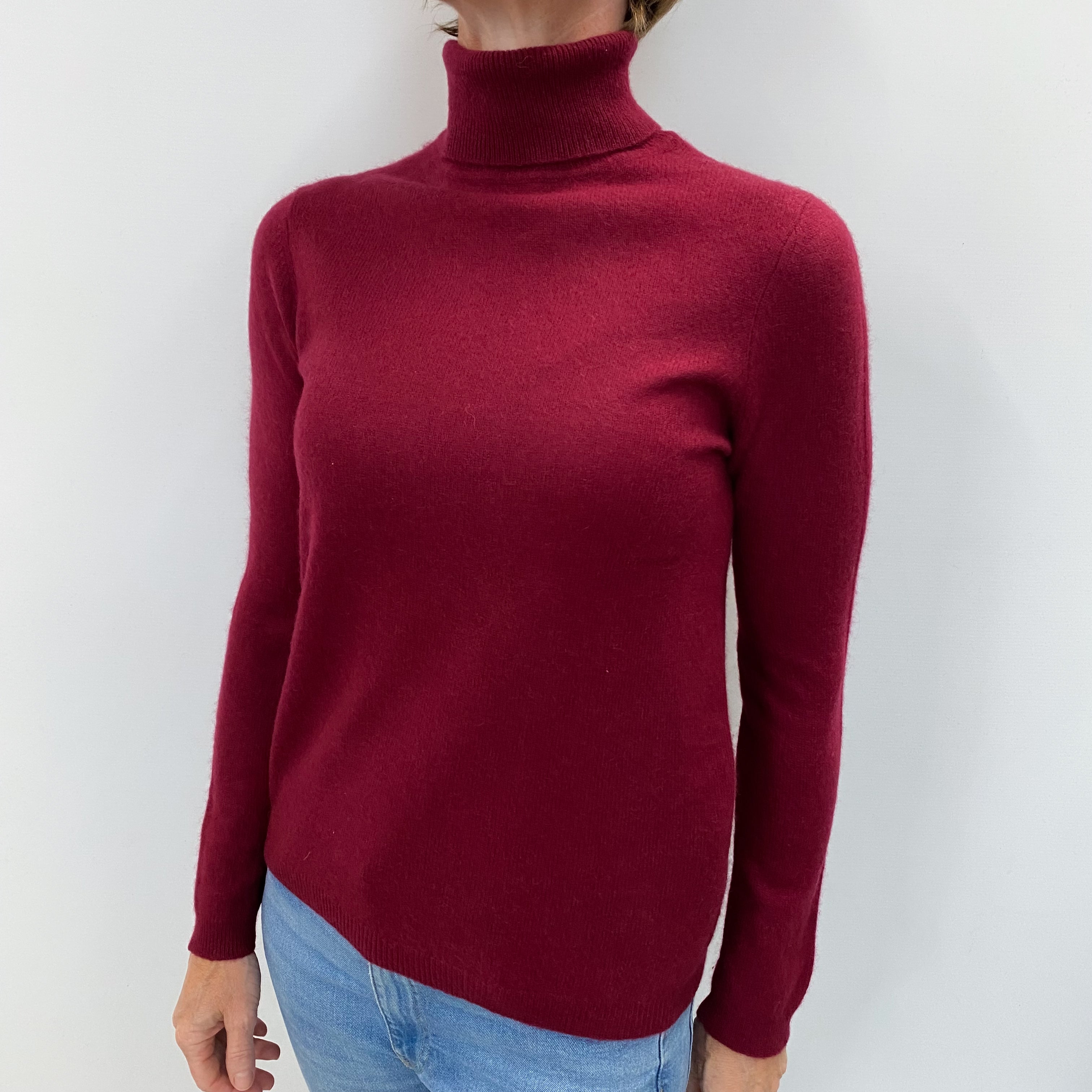 Wine Red Cashmere Polo Neck Jumper Small