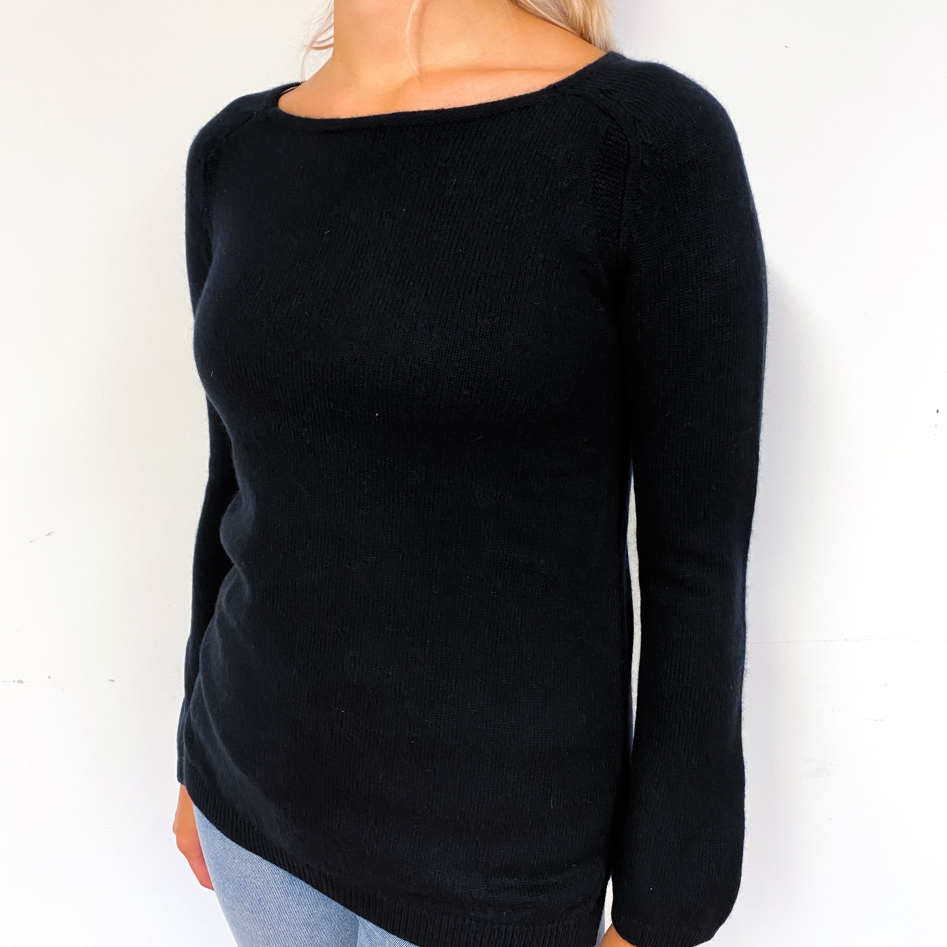 Black Heavy Knit Cashmere Crew Neck Jumper Small