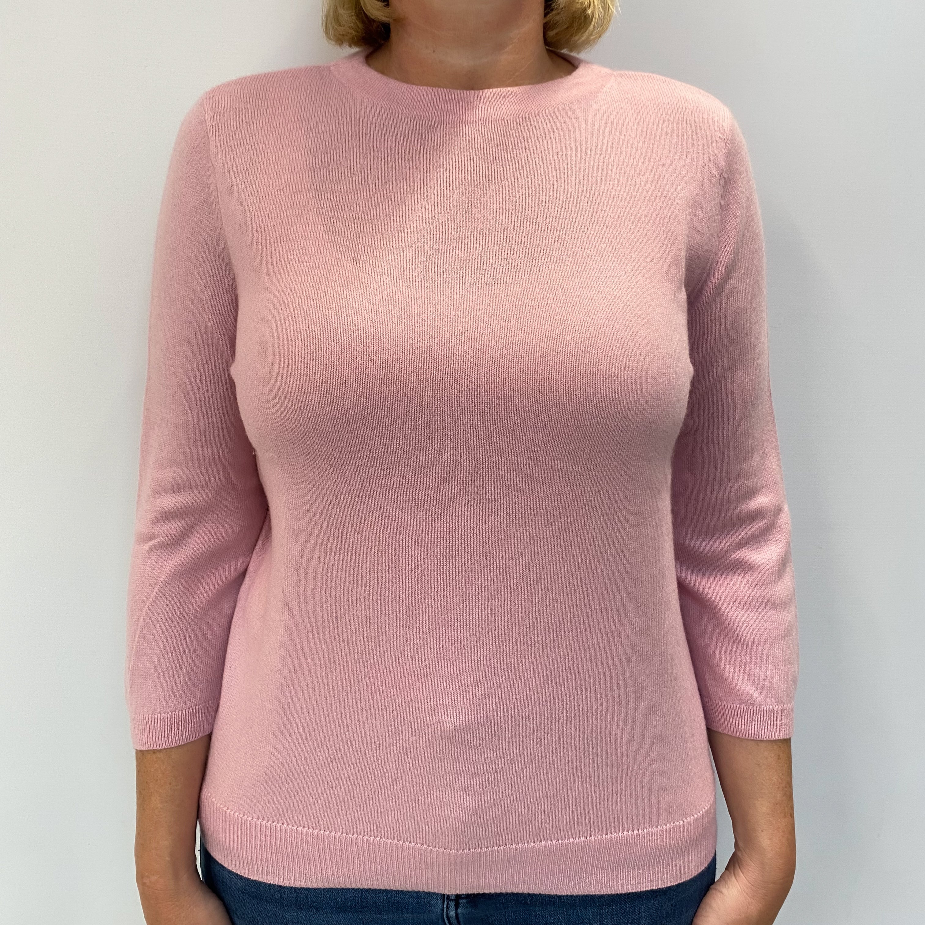 Blush Pink Cashmere Crew Neck Jumper Large