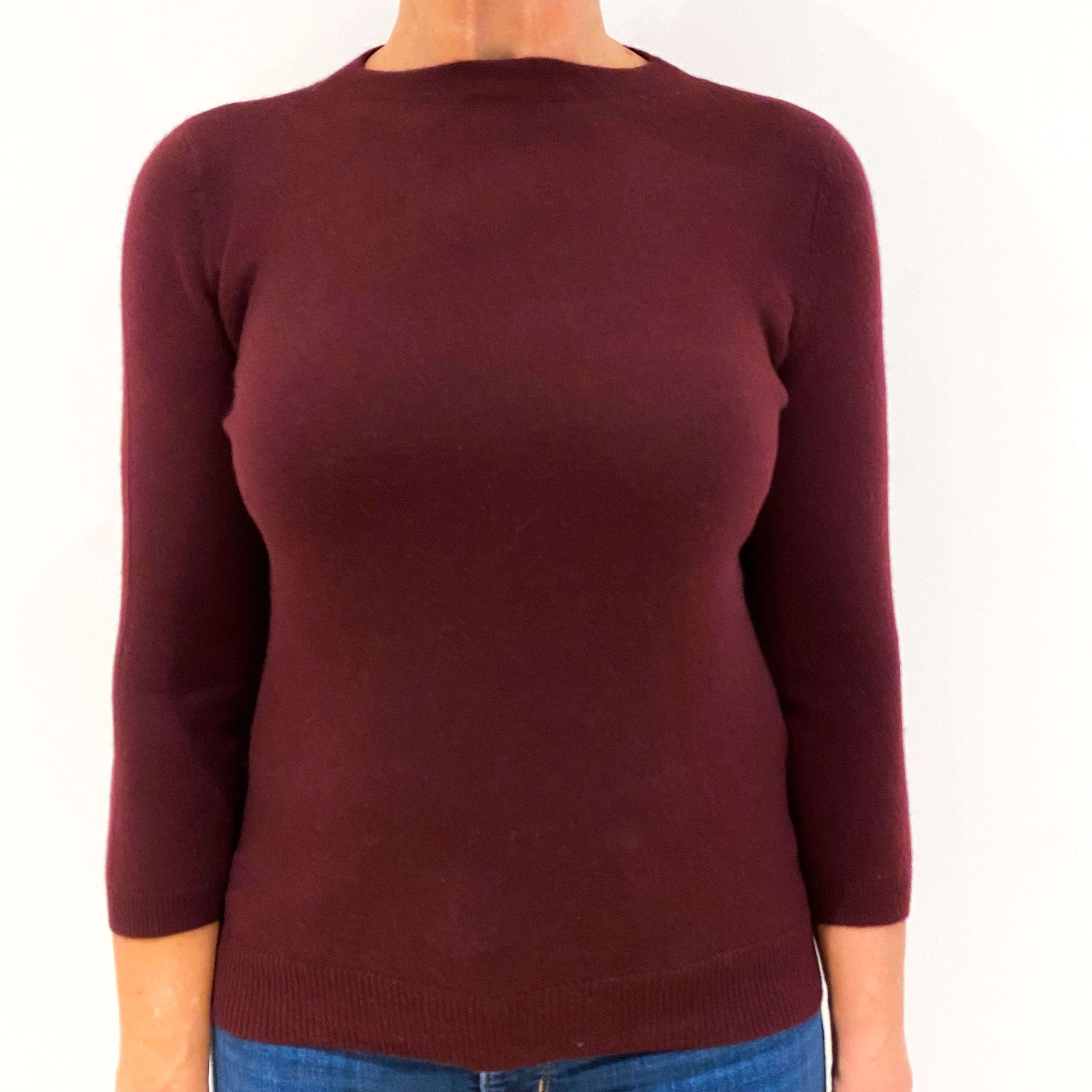 Burgundy Red Cashmere Slash Neck Jumper Medium