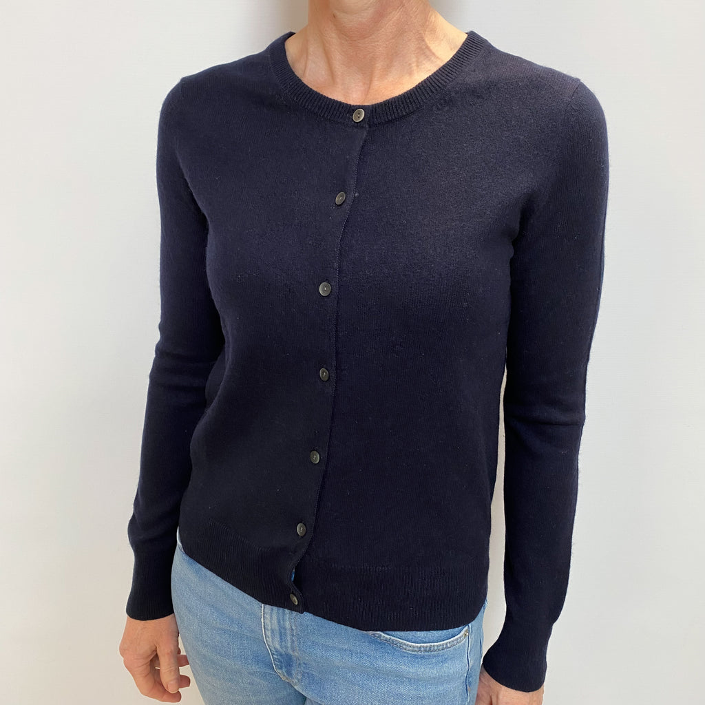 Navy Blue Cashmere Crew Neck Cardigan Small
