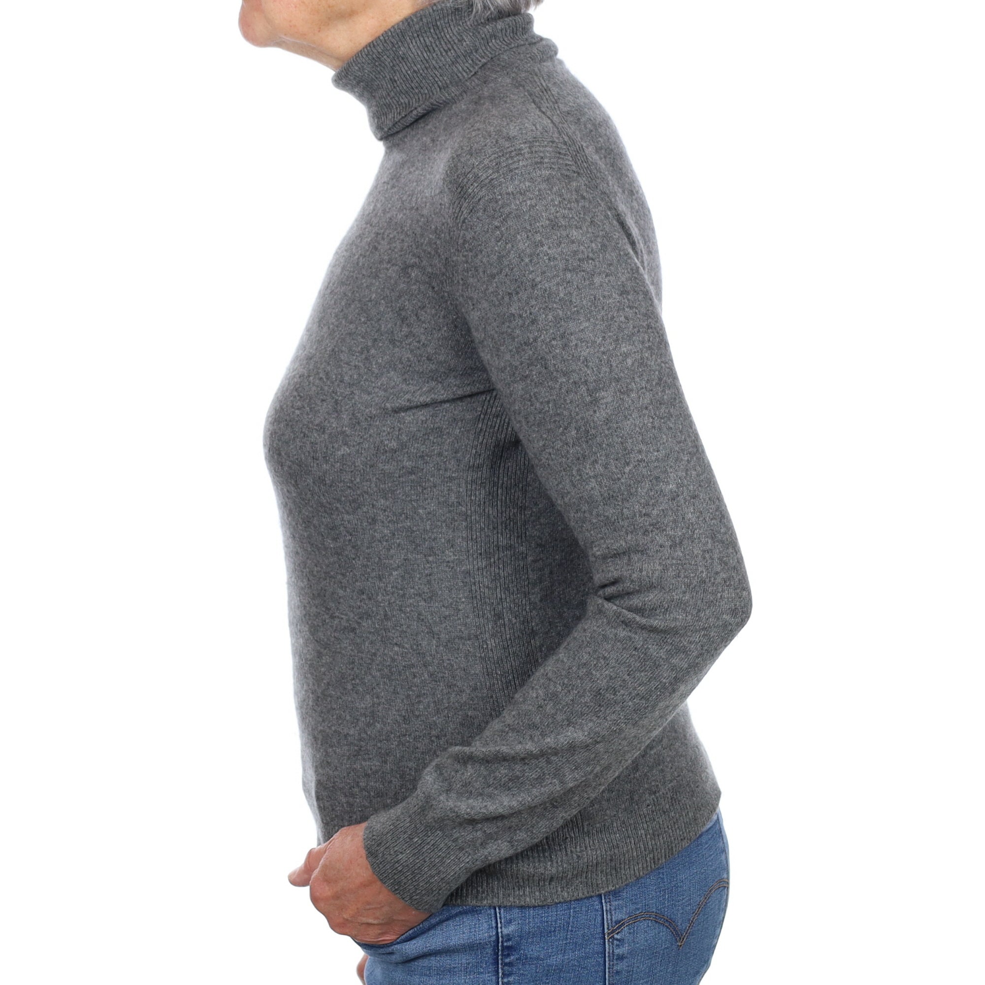 Slate Grey Cashmere Polo Neck Jumper Medium